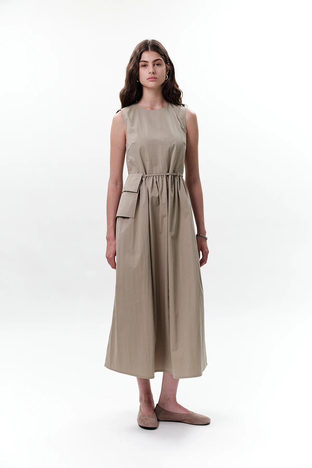 Belt Detail Sleeveless Dress Green - Image 5