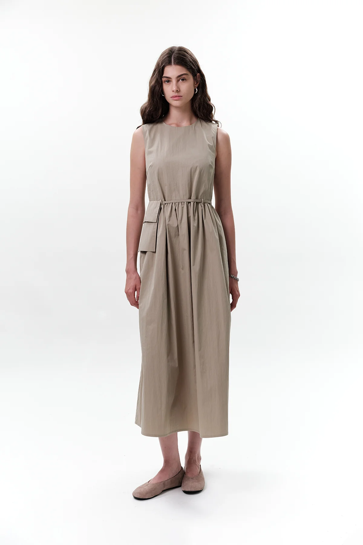 Belt Detail Sleeveless Dress Green - Image 6