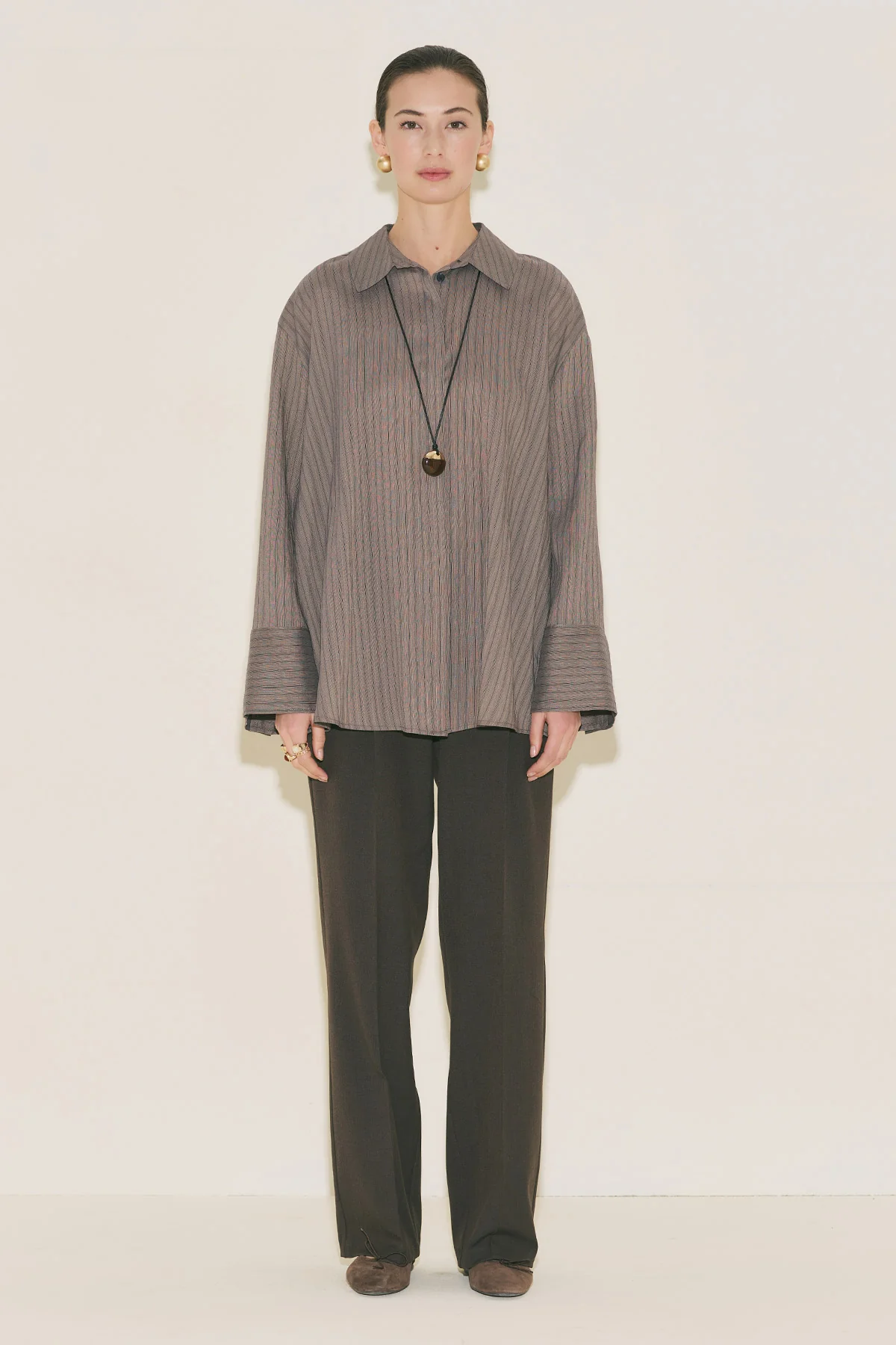 Belt Detail Striped Shirt Anthracite - Image 14