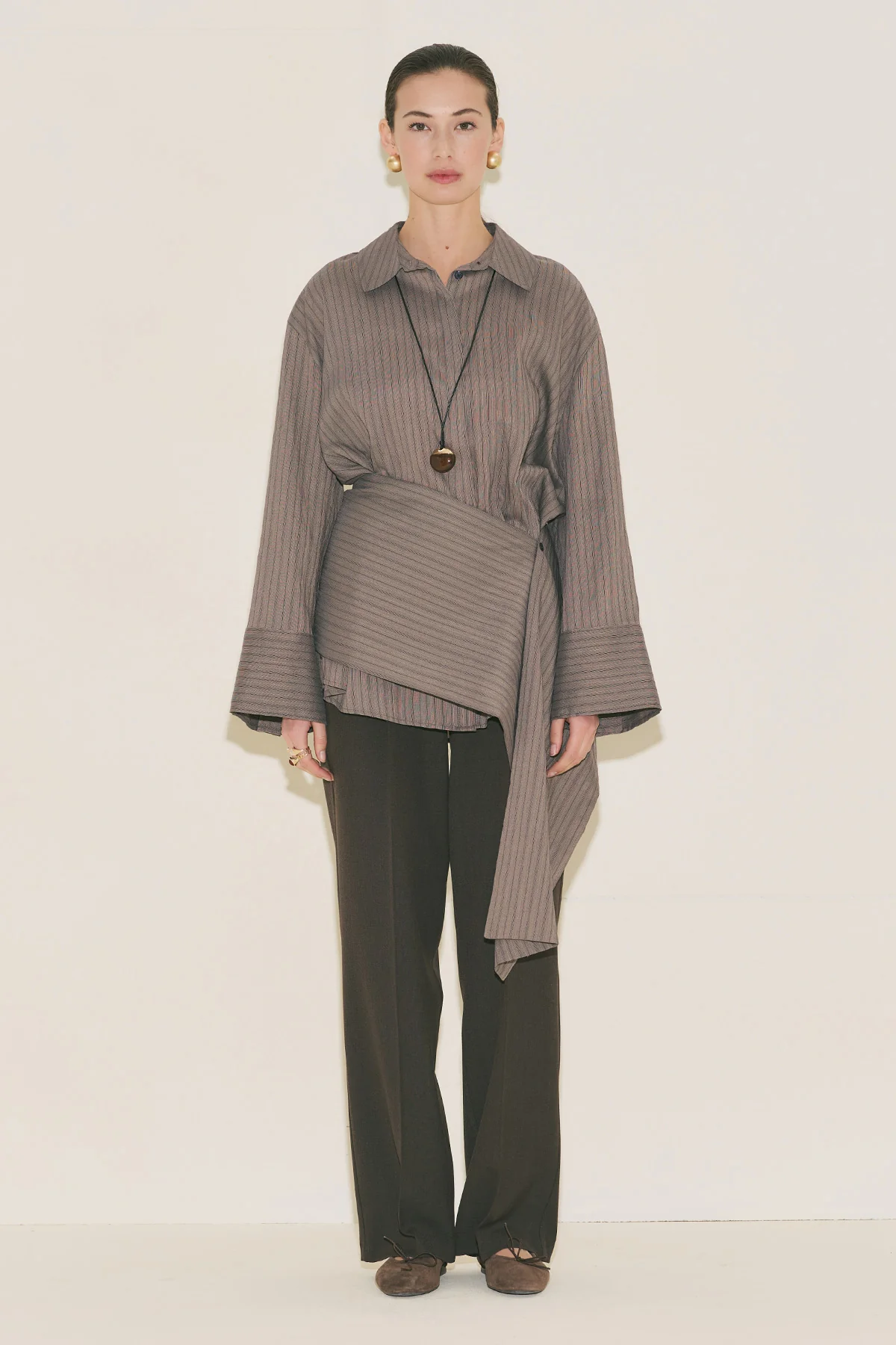 Belt Detail Striped Shirt Anthracite - Image 3