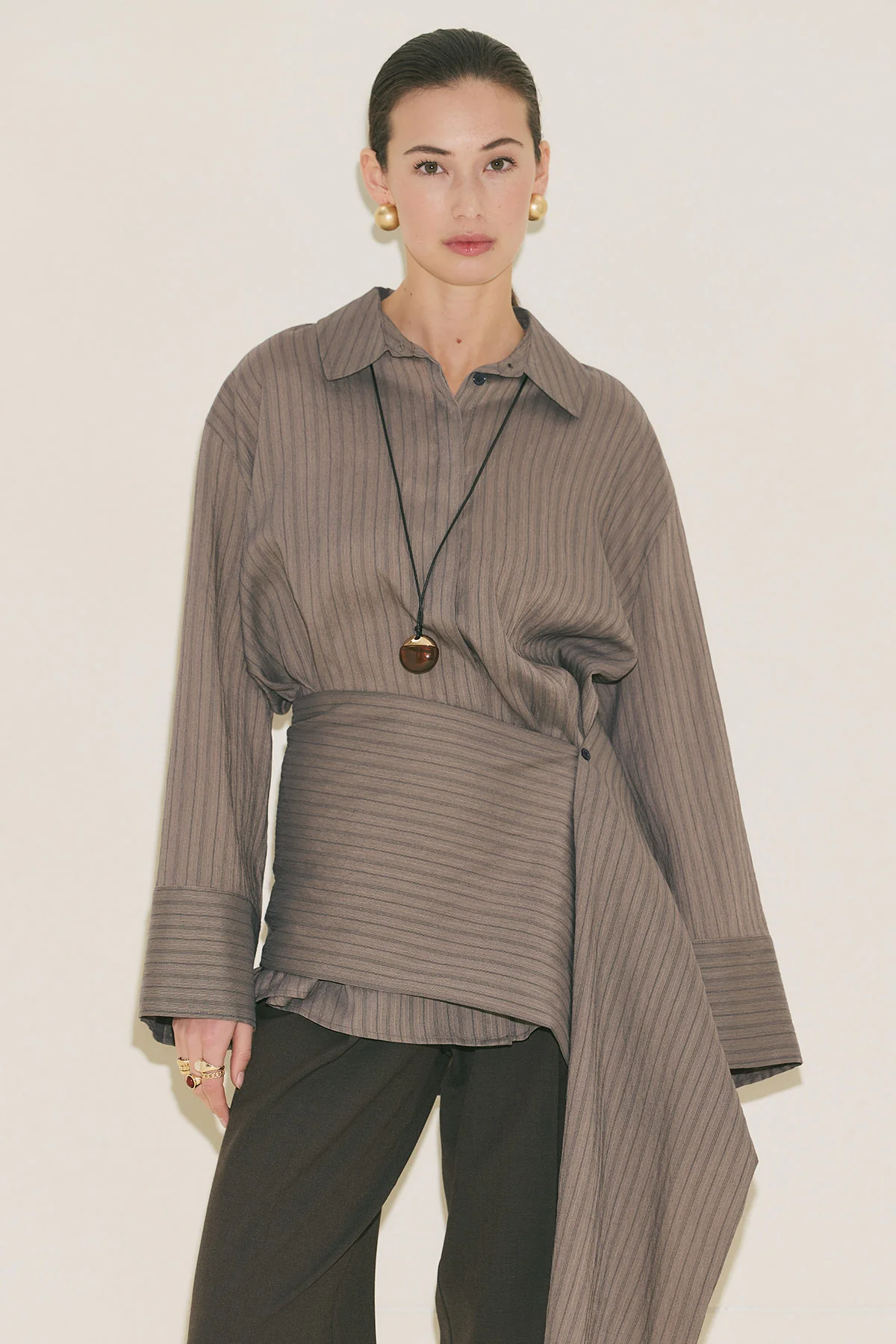 Belt Detail Striped Shirt Anthracite - Image 4