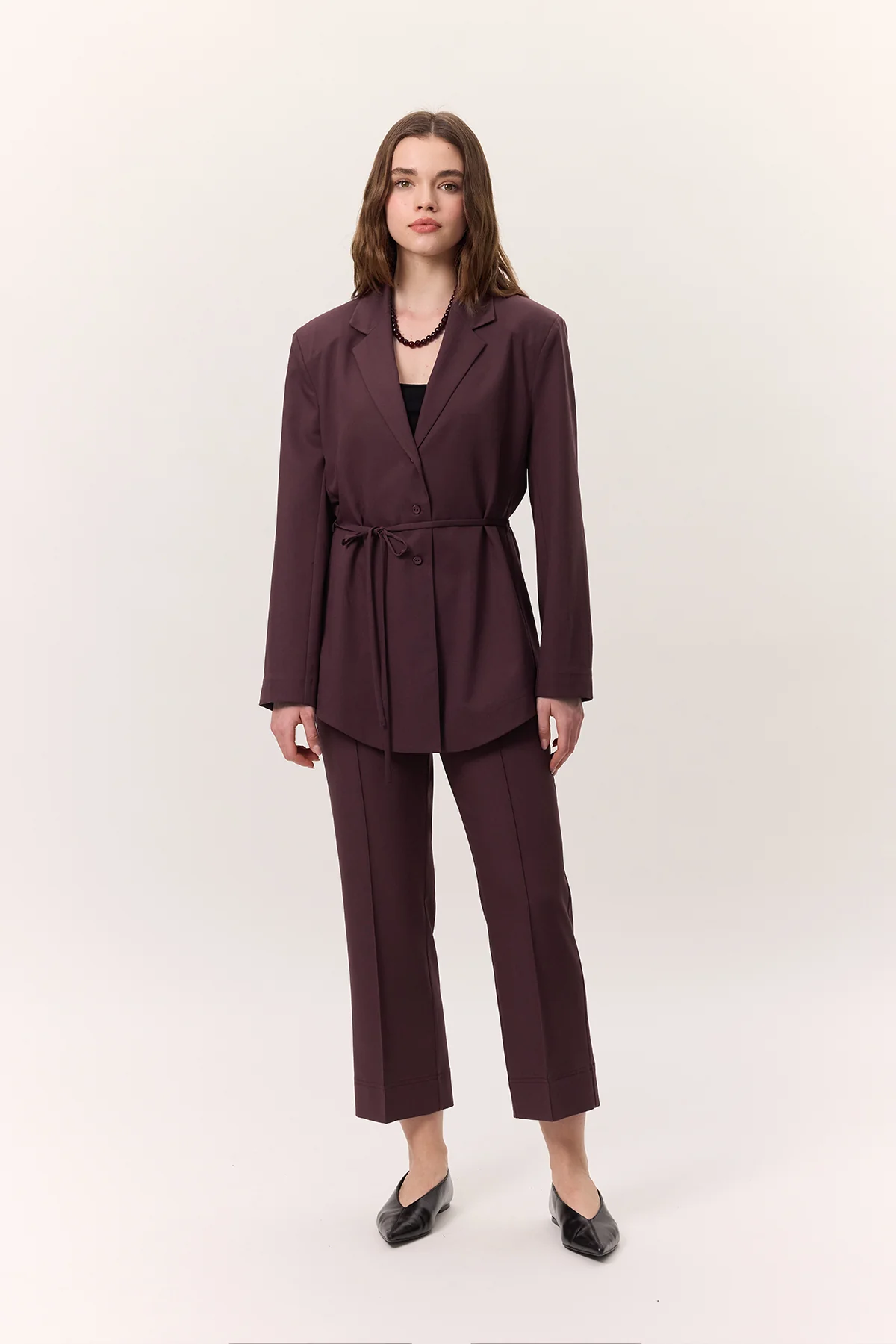 Belted Buttoned Blazer Burgundy - Image 6