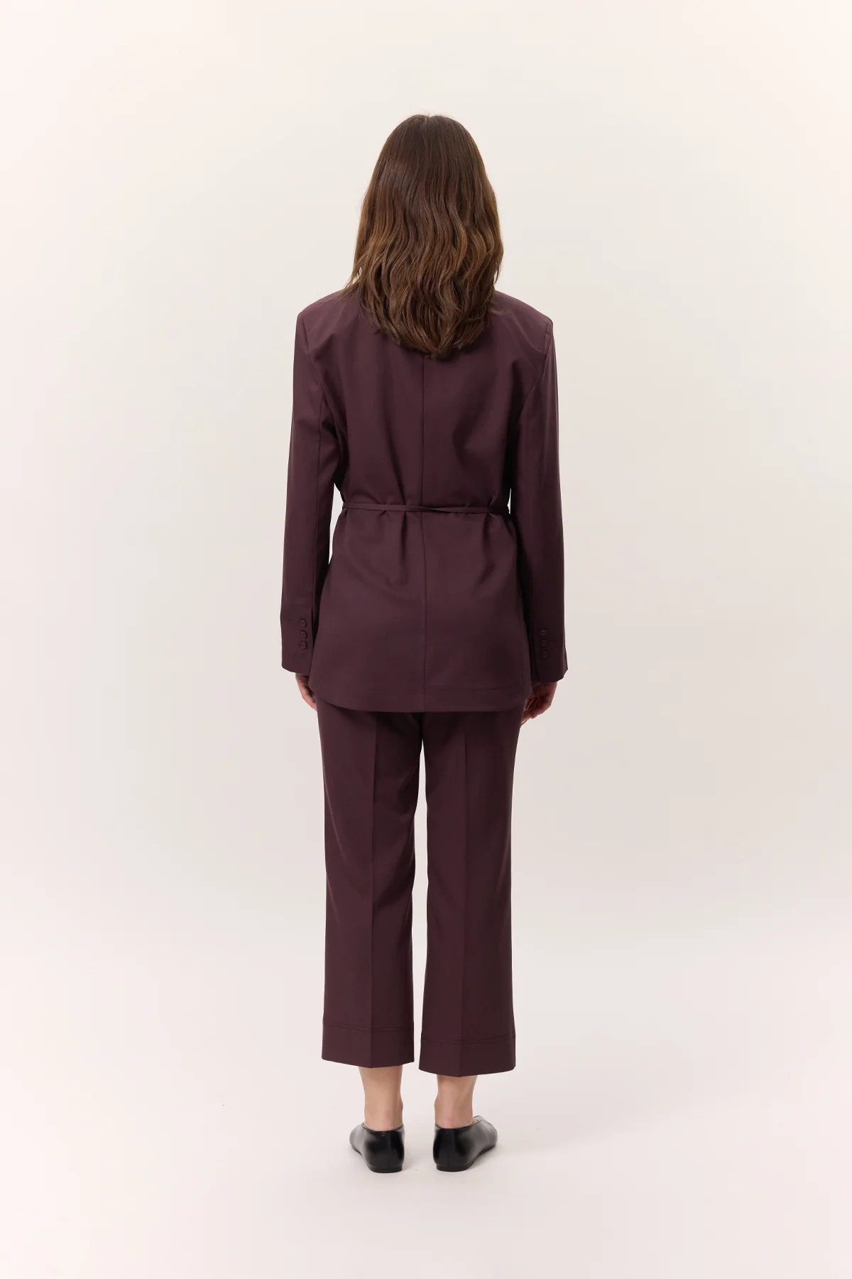 Belted Buttoned Blazer Burgundy - Image 9