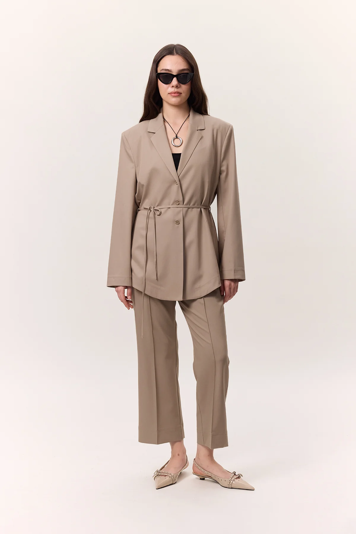 Belted Buttoned Blazer Camel - Image 3