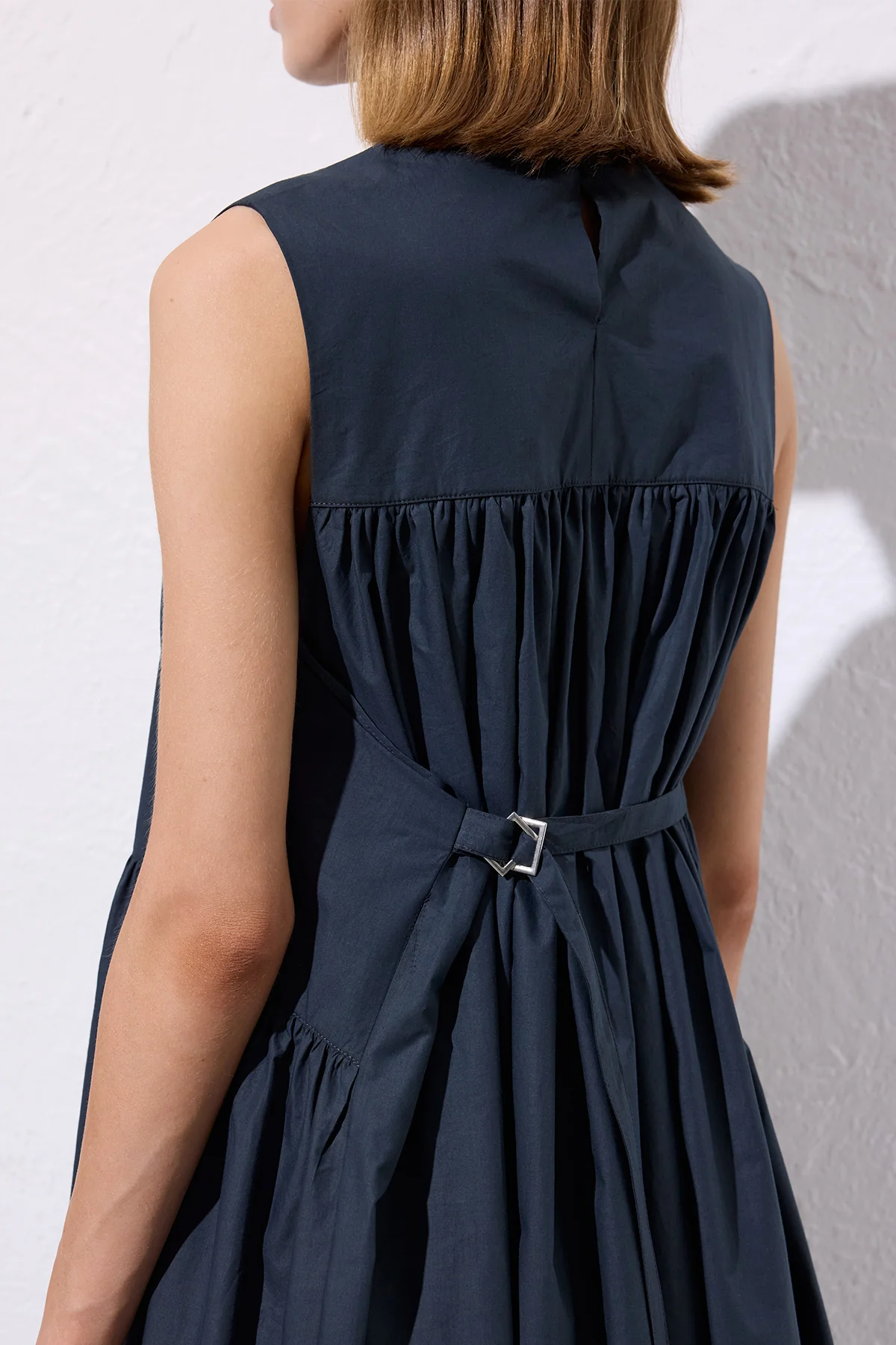Belted Poplin Dress Navy Blue - Image 5