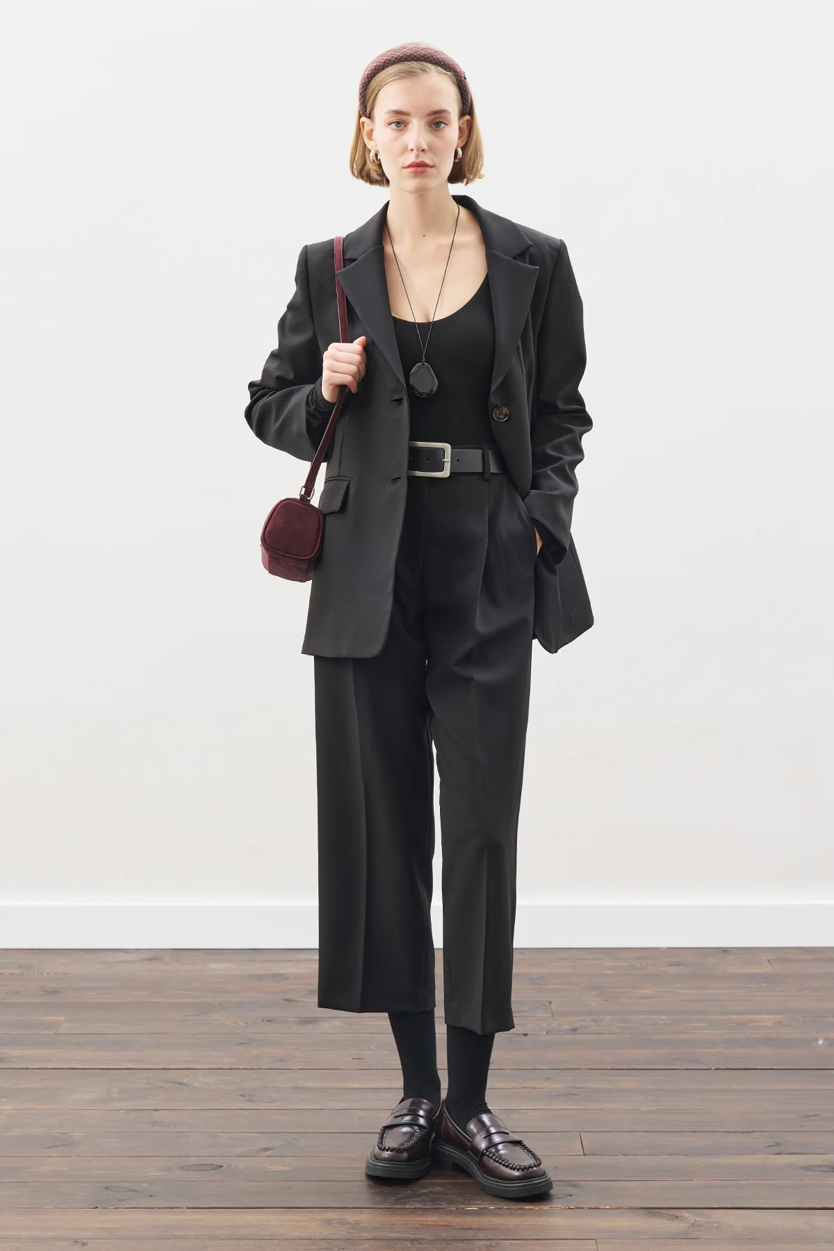 Belted Single-Button Blazer Black