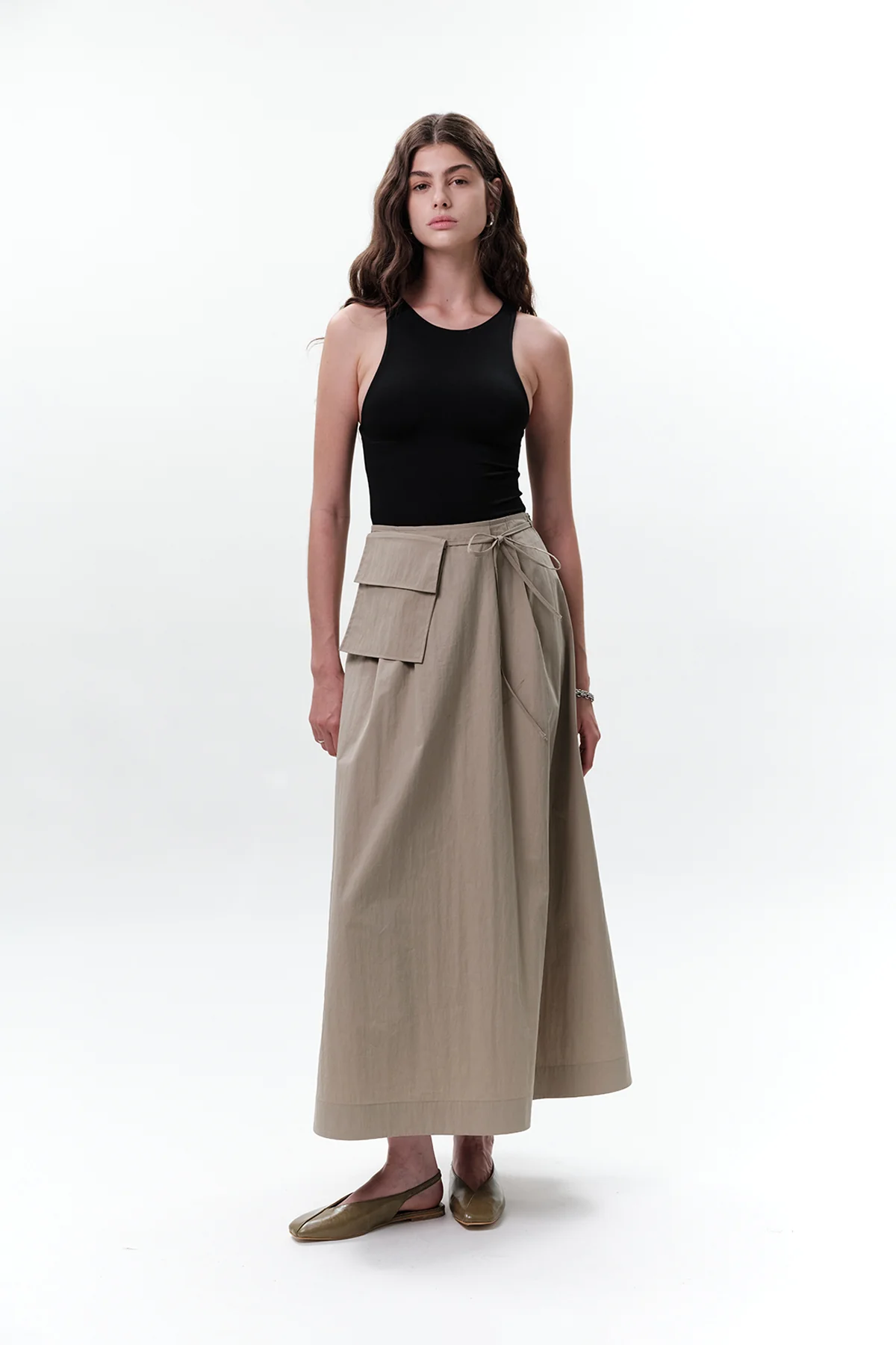 Belted Skirt With Pockets Green - Image 6