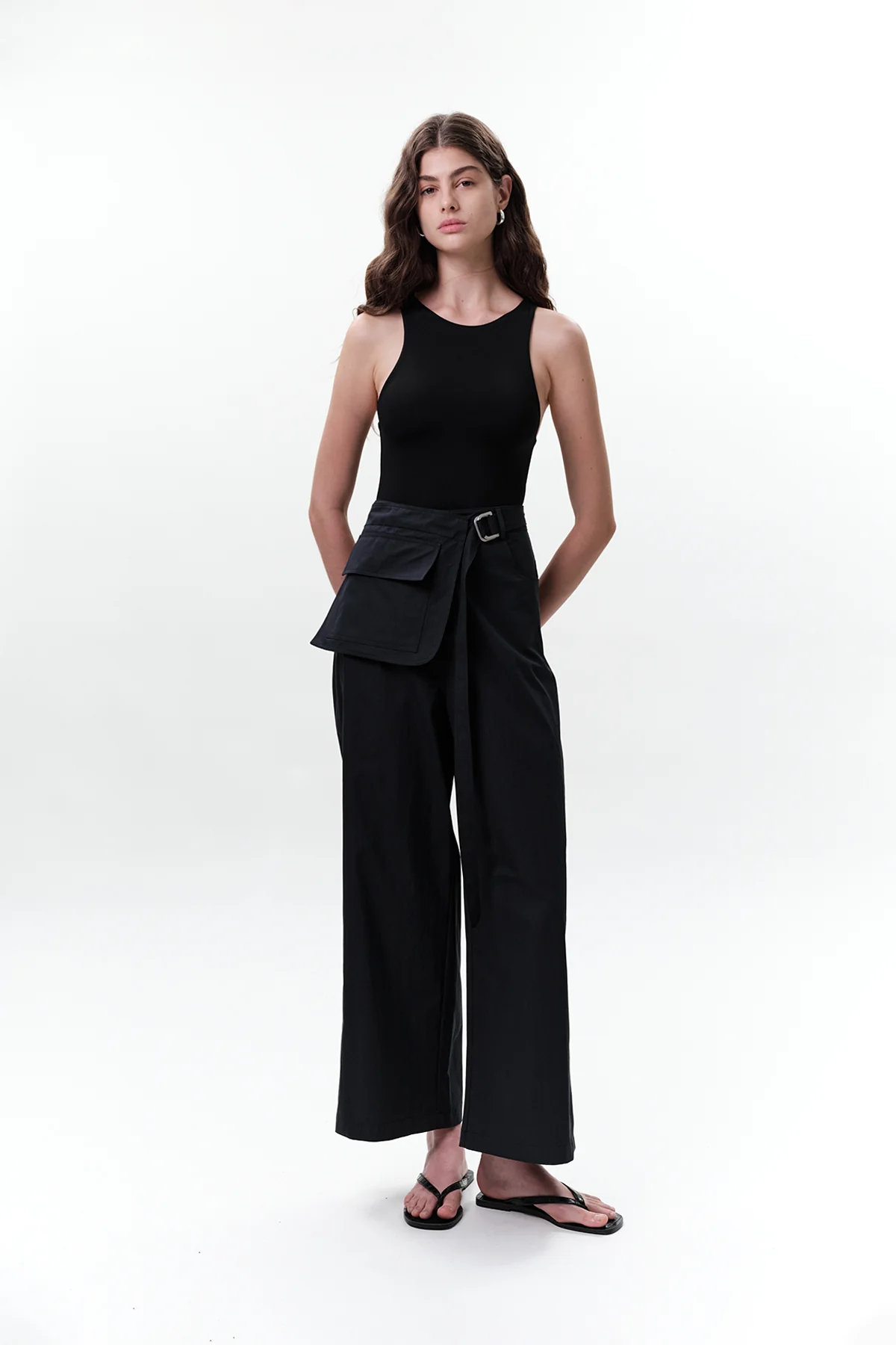 Belted Trousers With Pockets Navy Blue