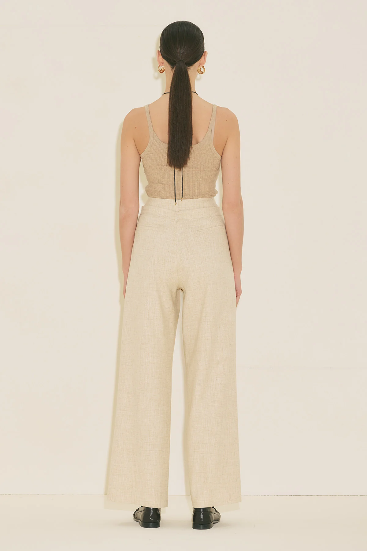 Belted Trousers With Wide Pleats Beige - Image 6