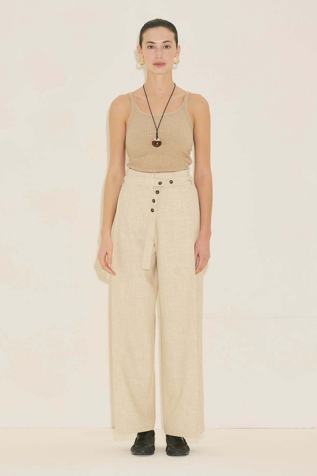 Belted Trousers With Wide Pleats Beige - Image 8