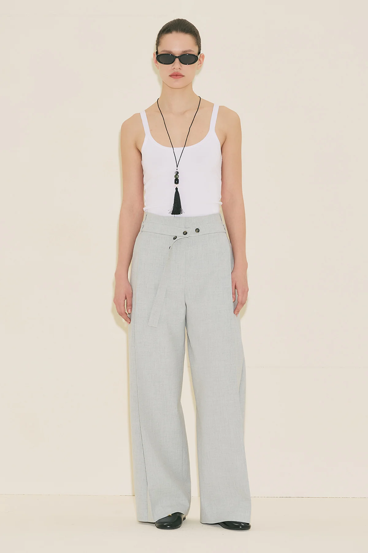 Belted Trousers With Wide Pleats Blue - Image 3