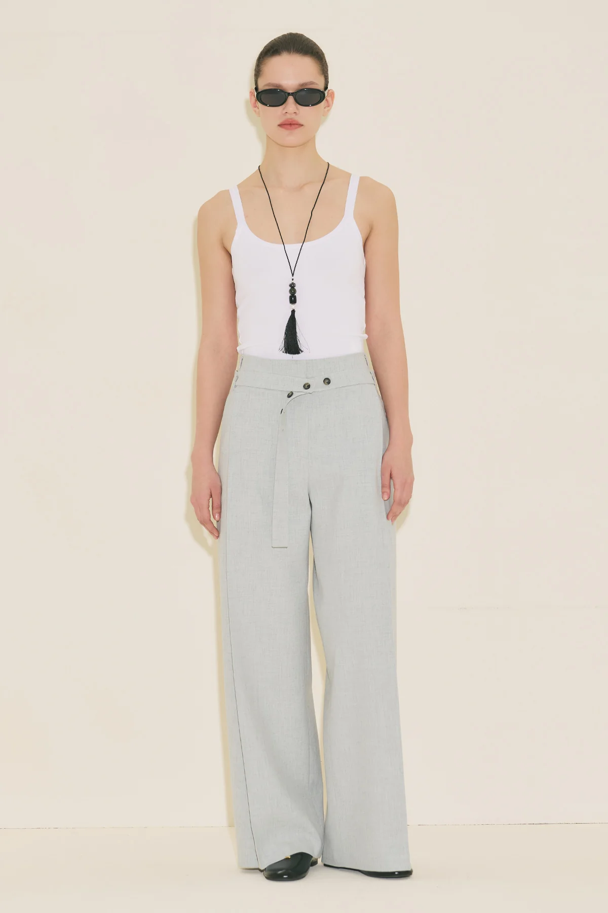 Belted Trousers With Wide Pleats Blue - Image 6