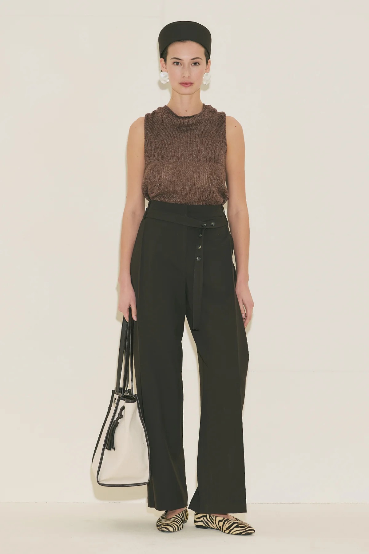 Belted Trousers With Wide Pleats Brown - Image 10