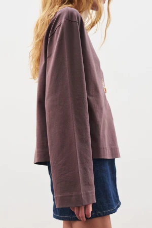 Boat Neck Long Sleeve T-Shirt Brown - Image 6