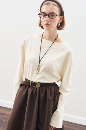 Boat Neck Long Sleeve T-Shirt Vanilla - Image 3