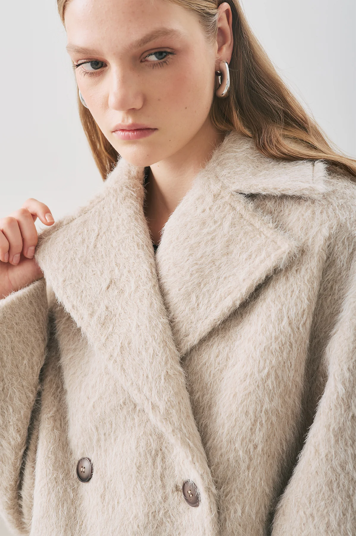 Bouclé Double-Breasted Coat Mink - Image 5