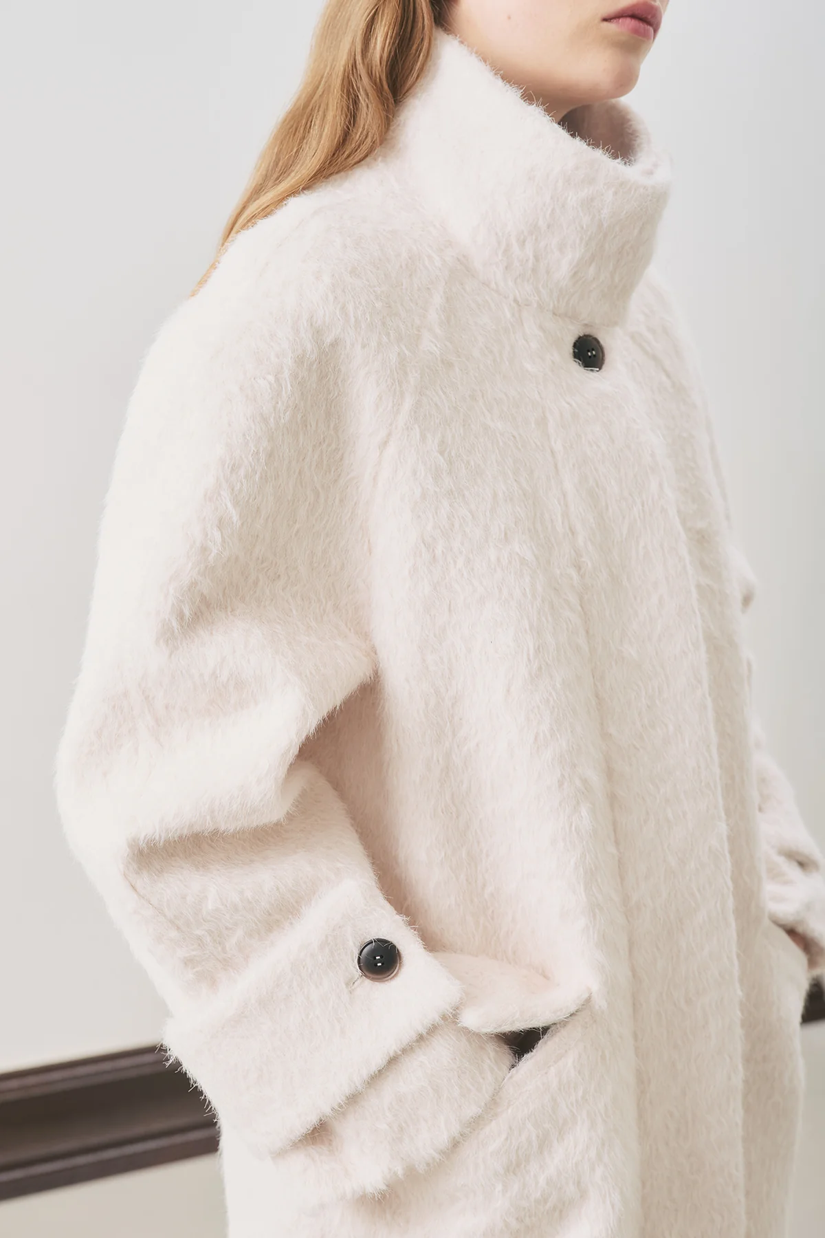 Bouclé Wide Collar Coat Ecru - Image 7