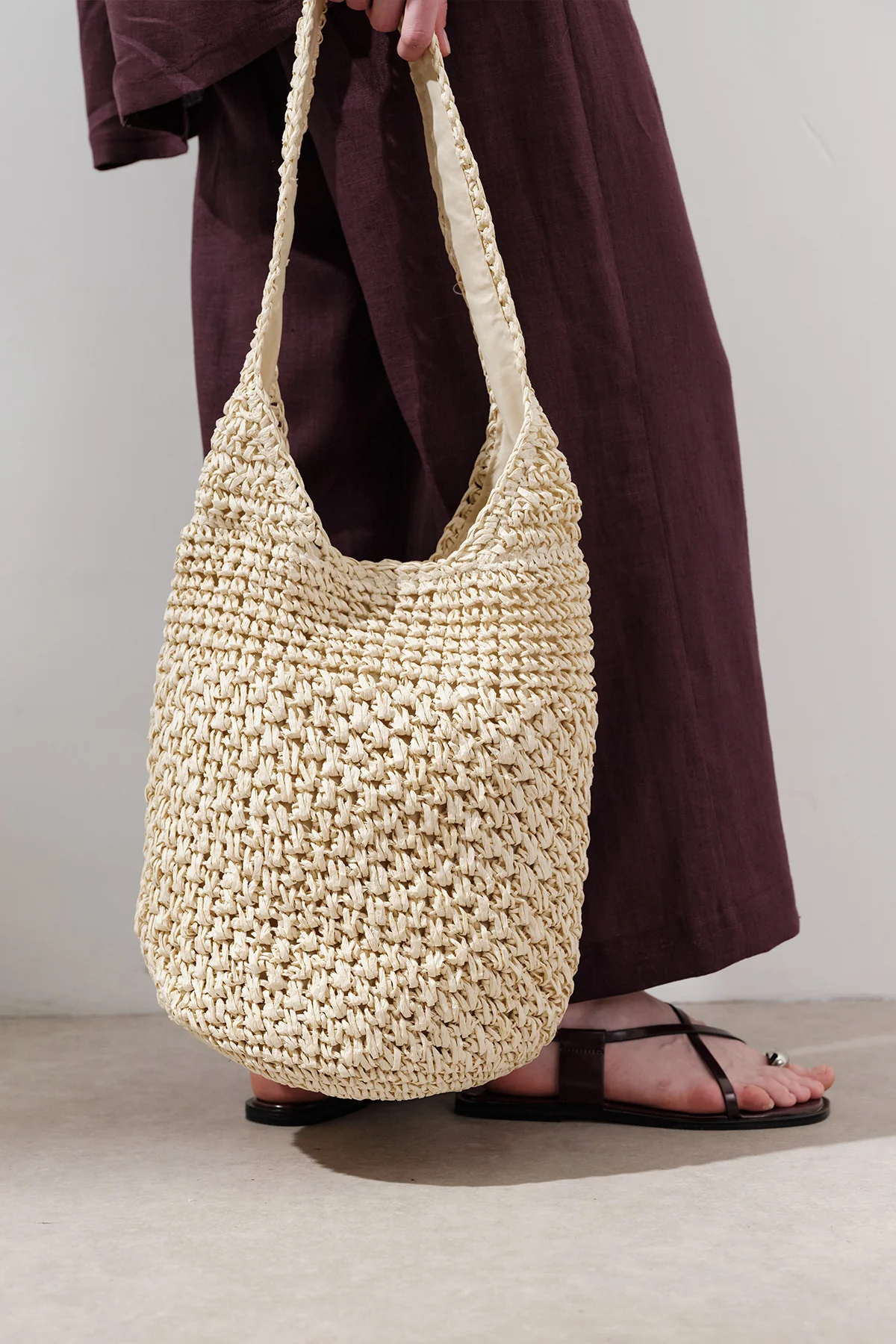 Braided Straw Crossbody Bag Beige - Image 4