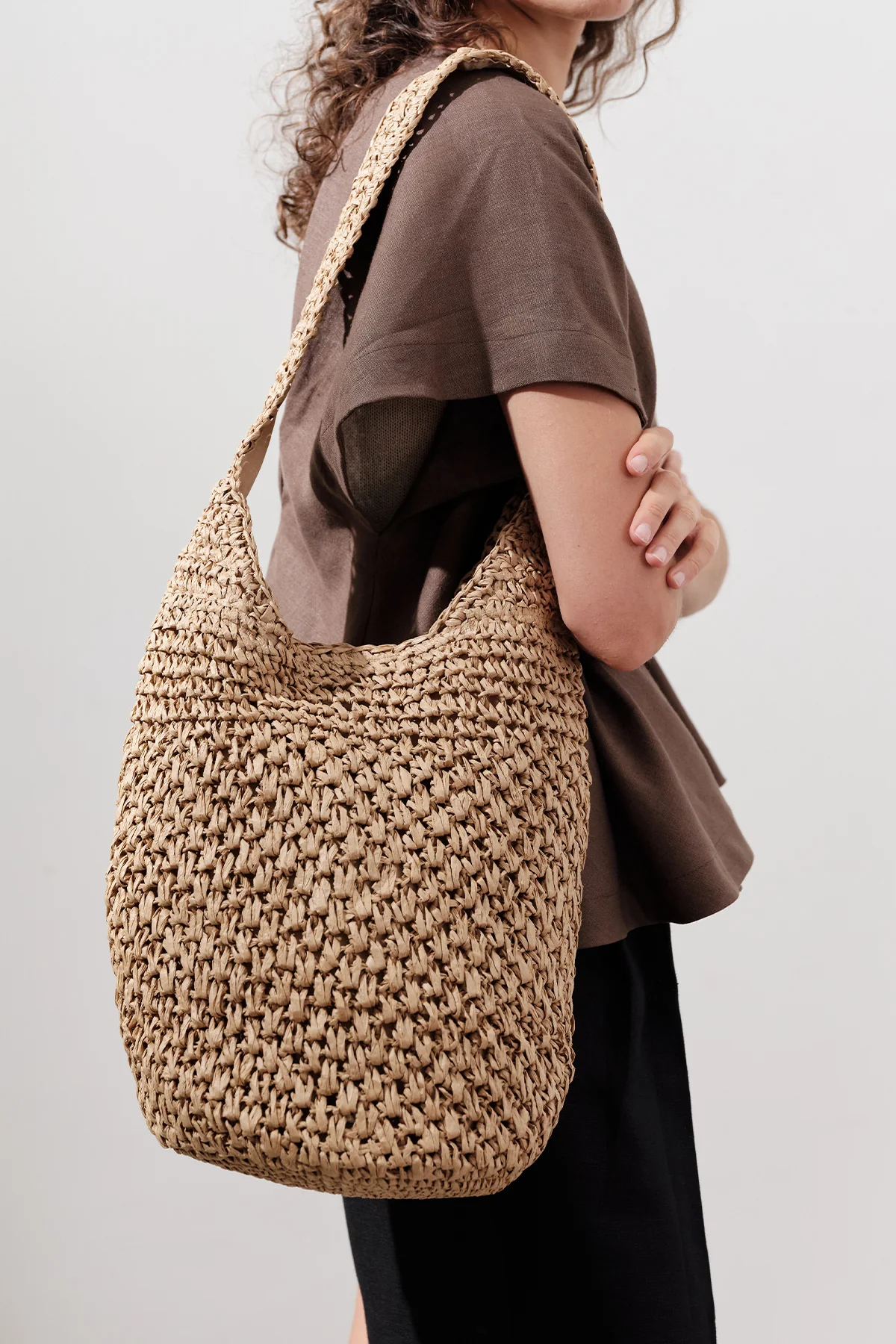 Braided Straw Crossbody Bag Natural - Image 2