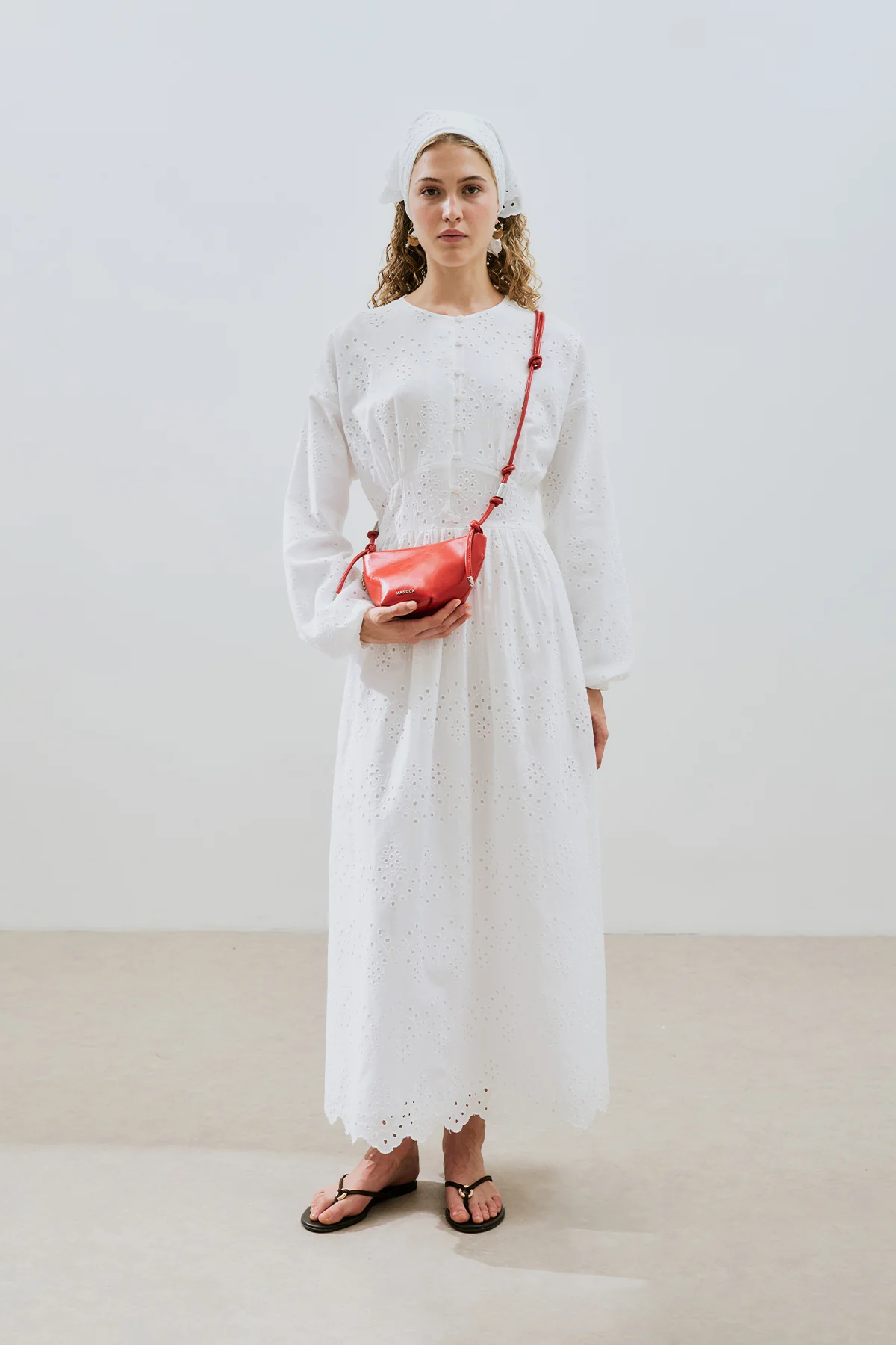 Broderie Button Dress Ecru - Image 3
