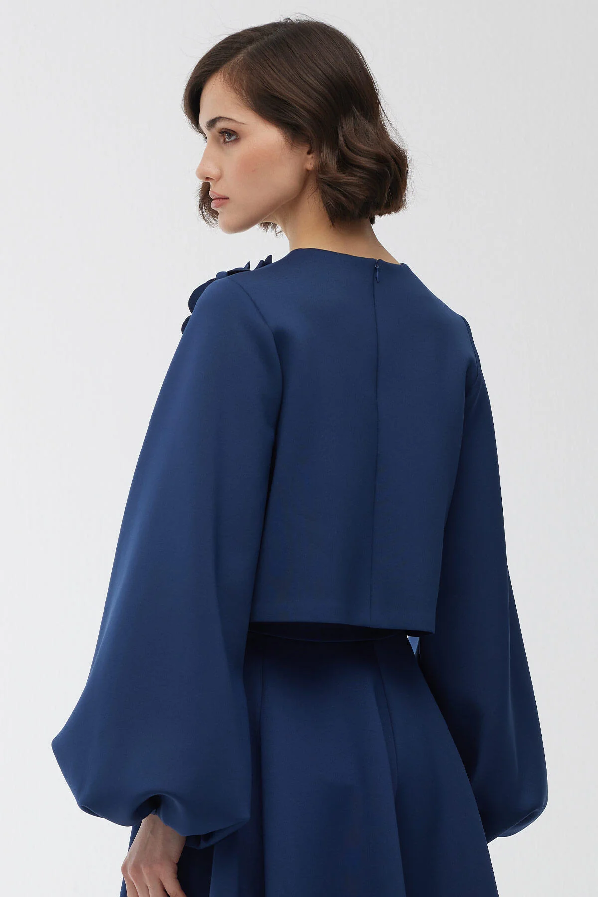 Brooch Detailed Balloon Sleeve Blouse Night Blue - Image 8