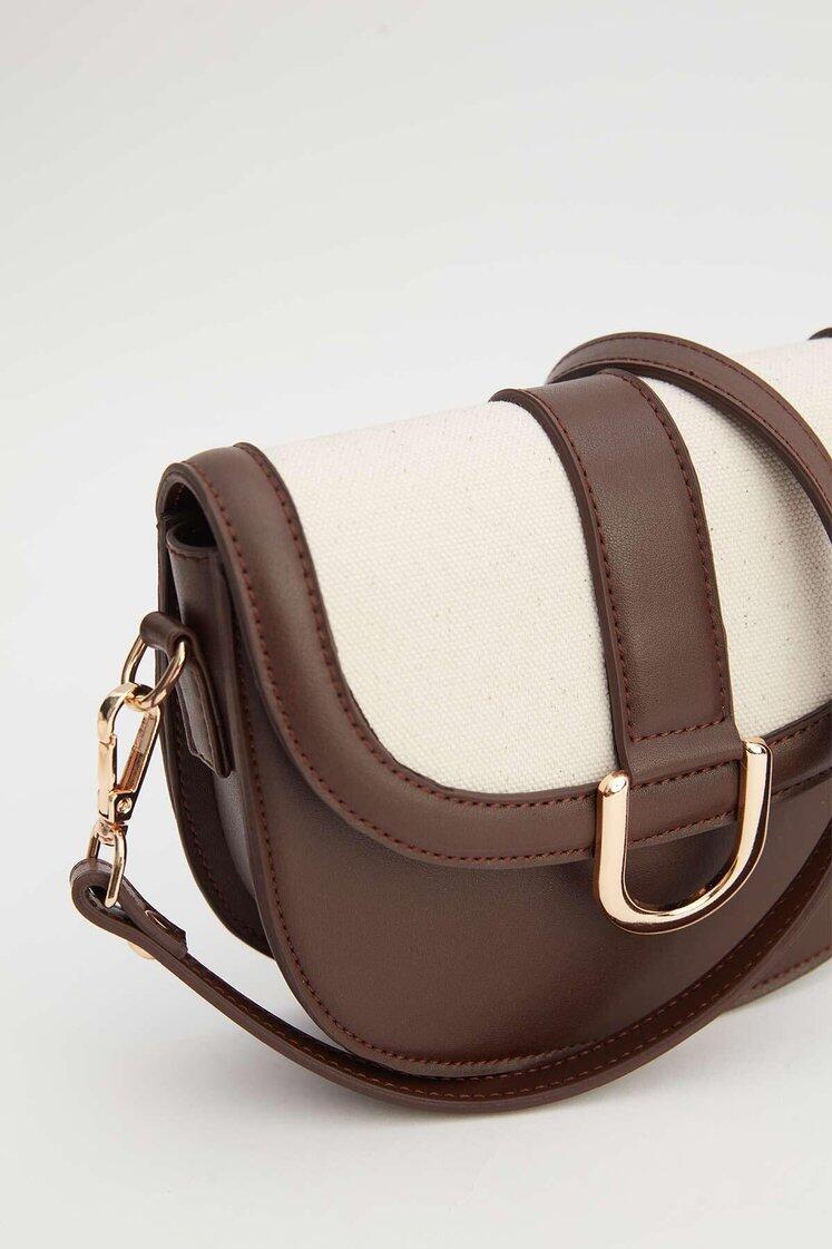 Buckle Detail Canvas Bag Brown - Image 9