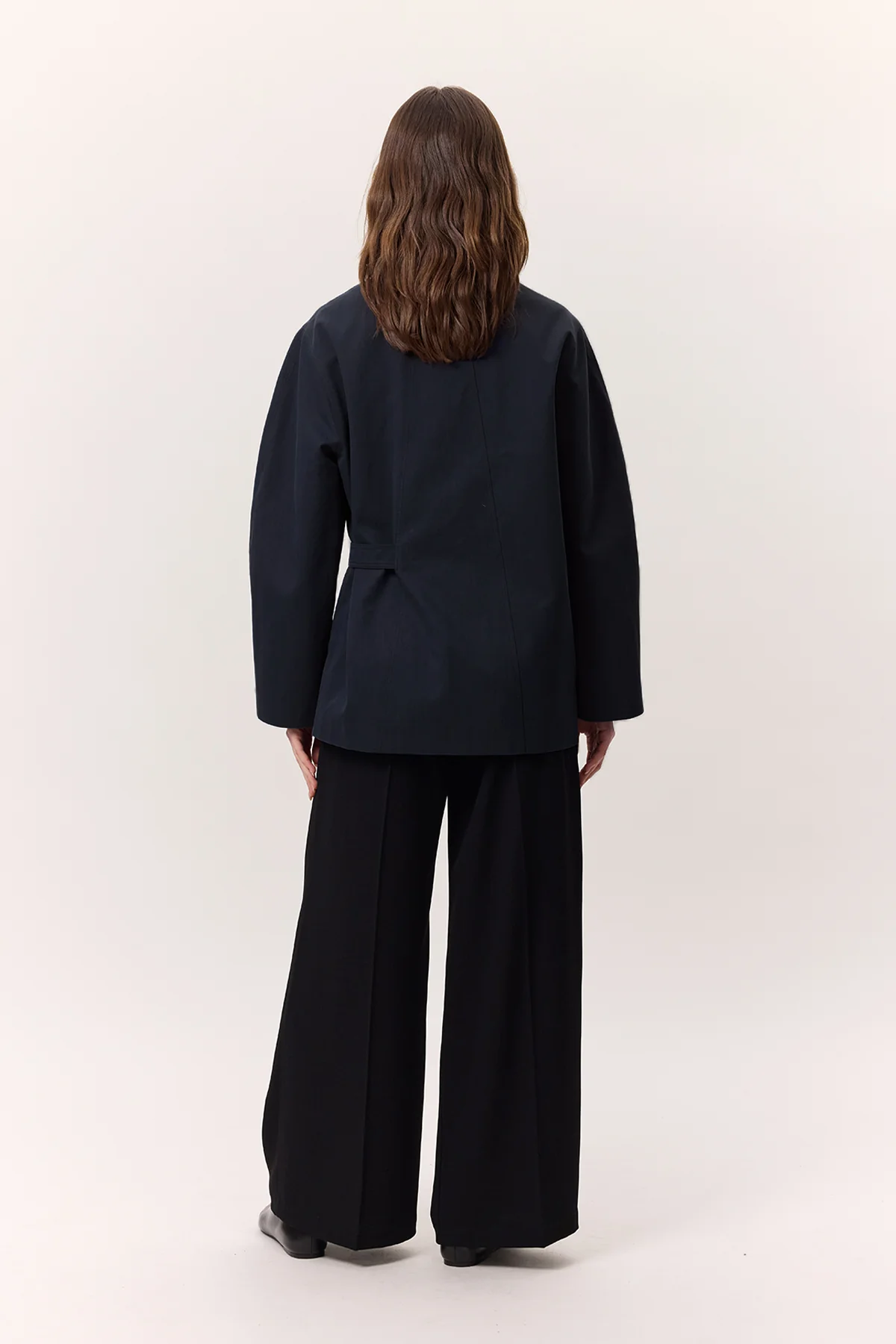 Buckle Detail Double-Breasted Jacket Navy Blue - Image 10