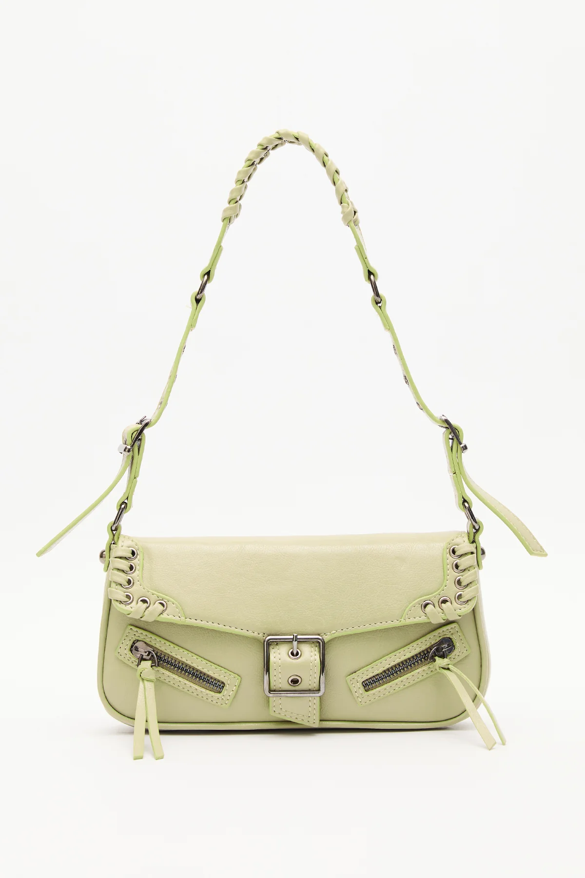 Buckle Detail Shoulder Bag Soft Green - Image 3