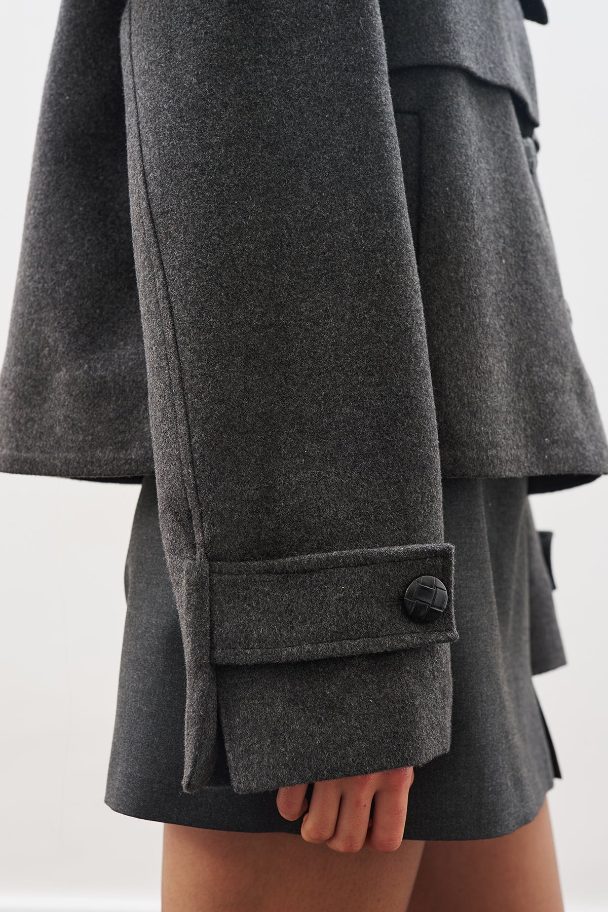 Button-Detail Wool Coat Anthracıte - Image 3