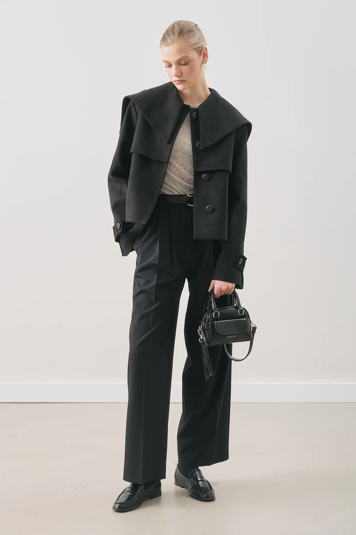 Button-Detail Wool Coat Black