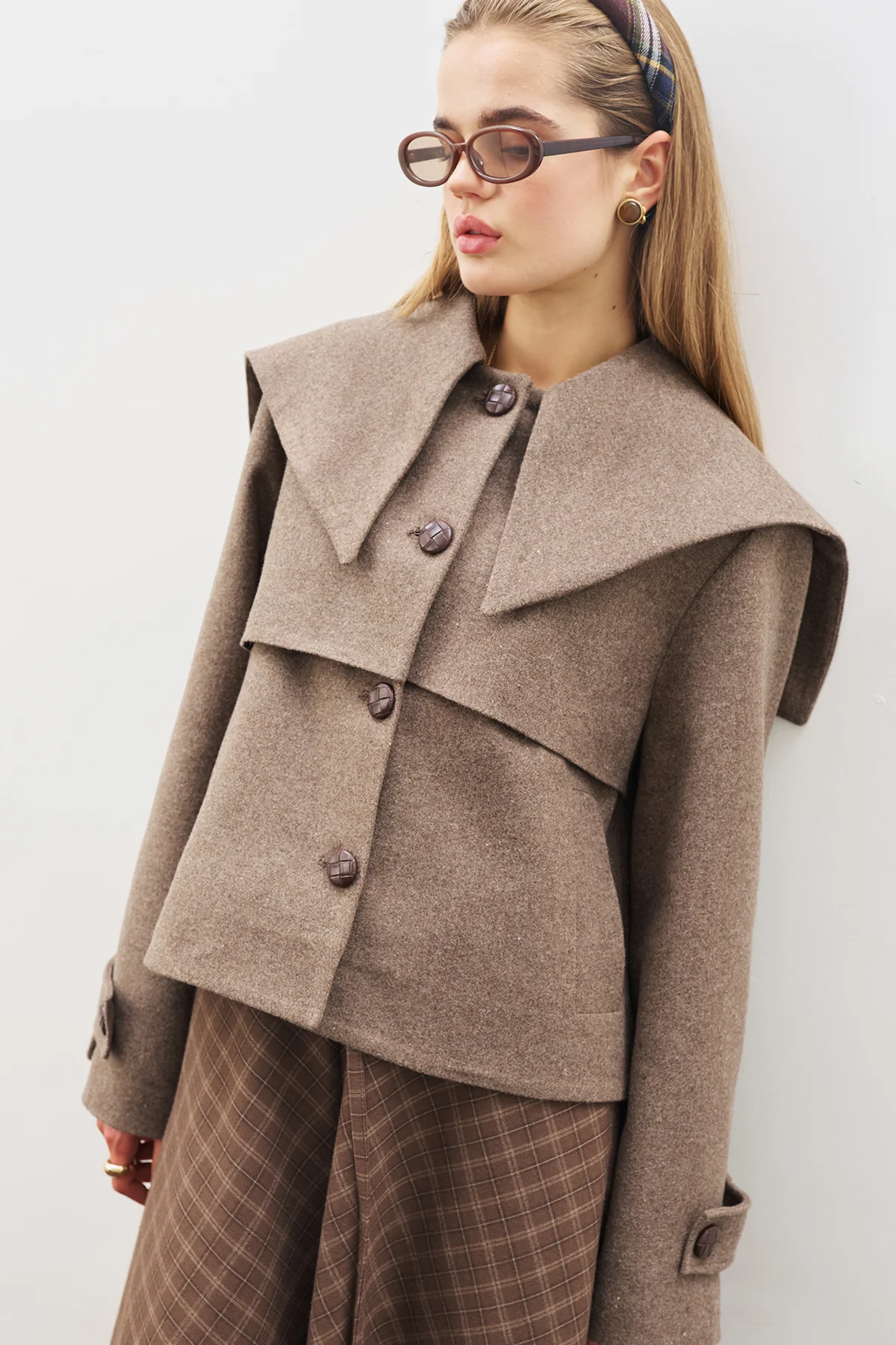 Button-Detail Wool Coat Mınk - Image 5