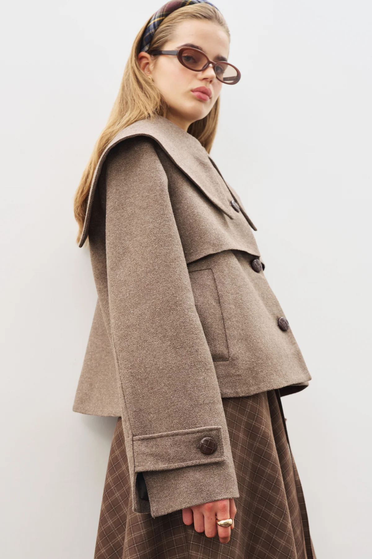 Button-Detail Wool Coat Mınk - Image 6