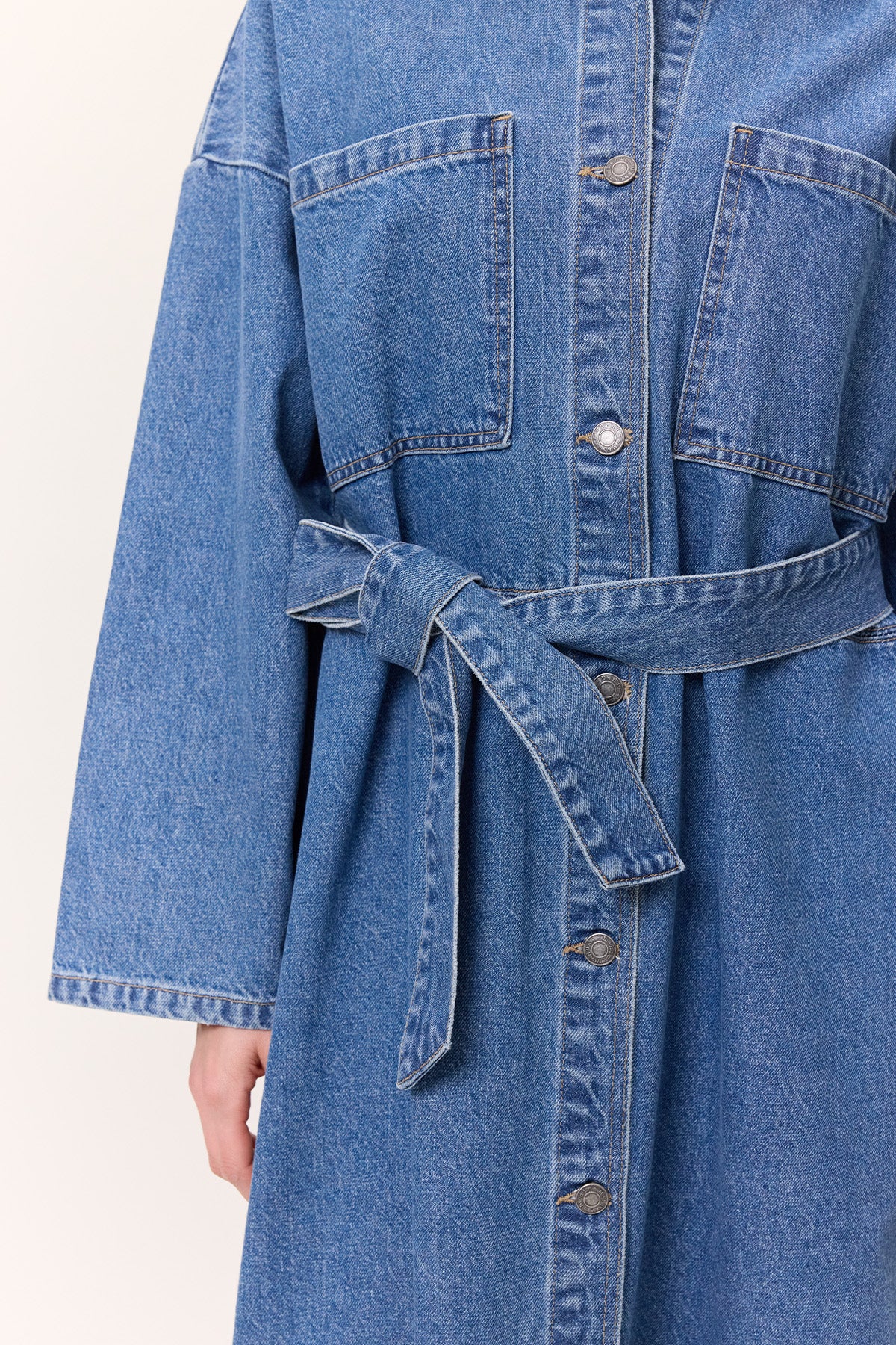 Button-Front Denim Shirt Dress Dark Blue - Image 6