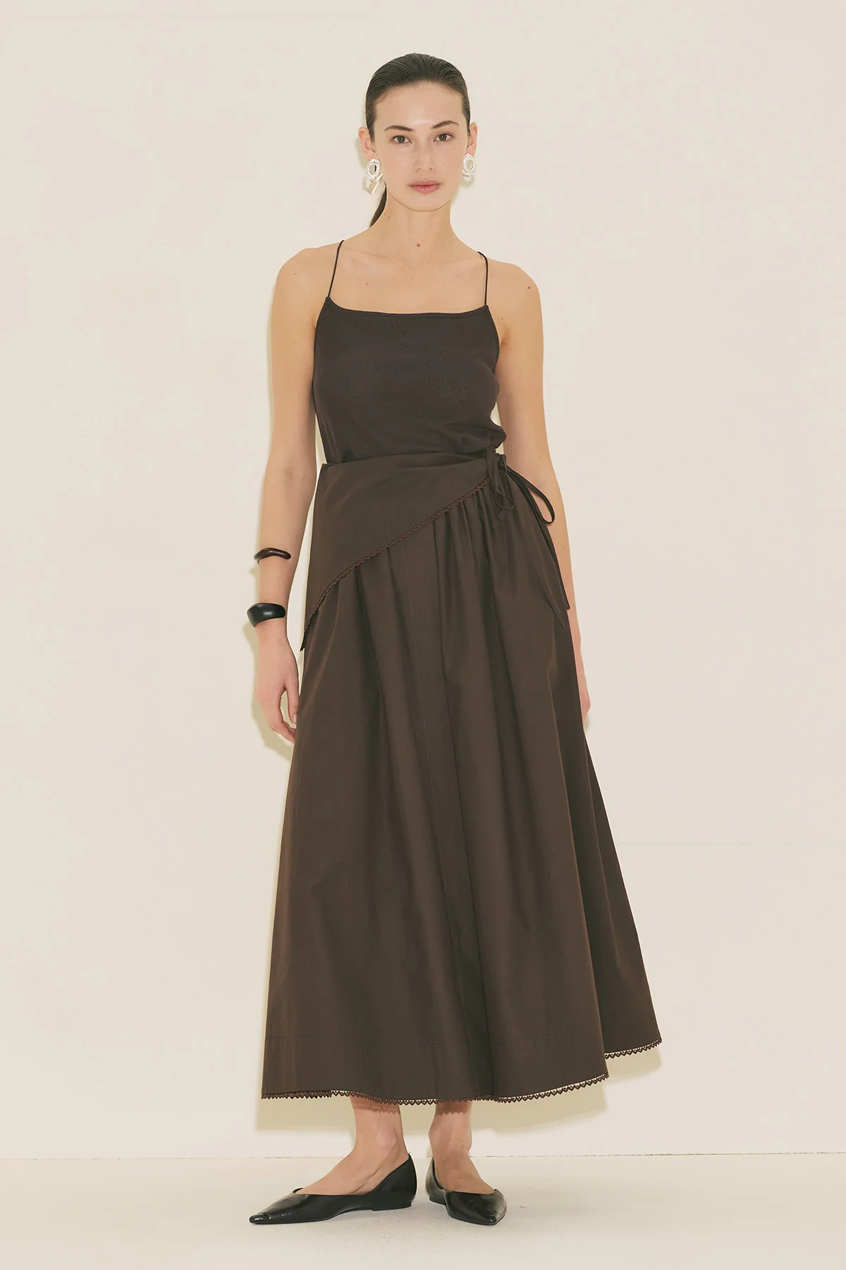 Button Front Poplin Skirt Brown - Image 3