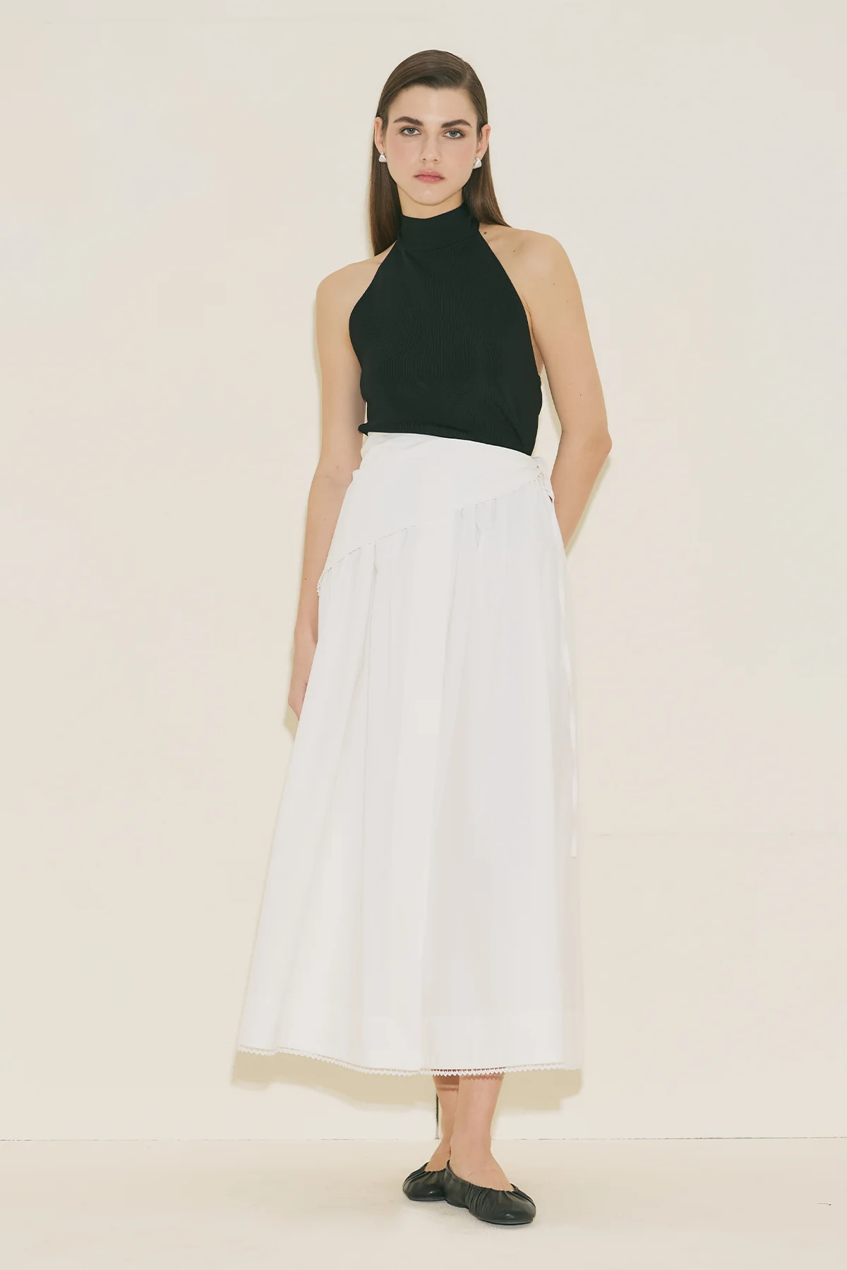 Button Front Poplin Skirt Ecru - Image 3