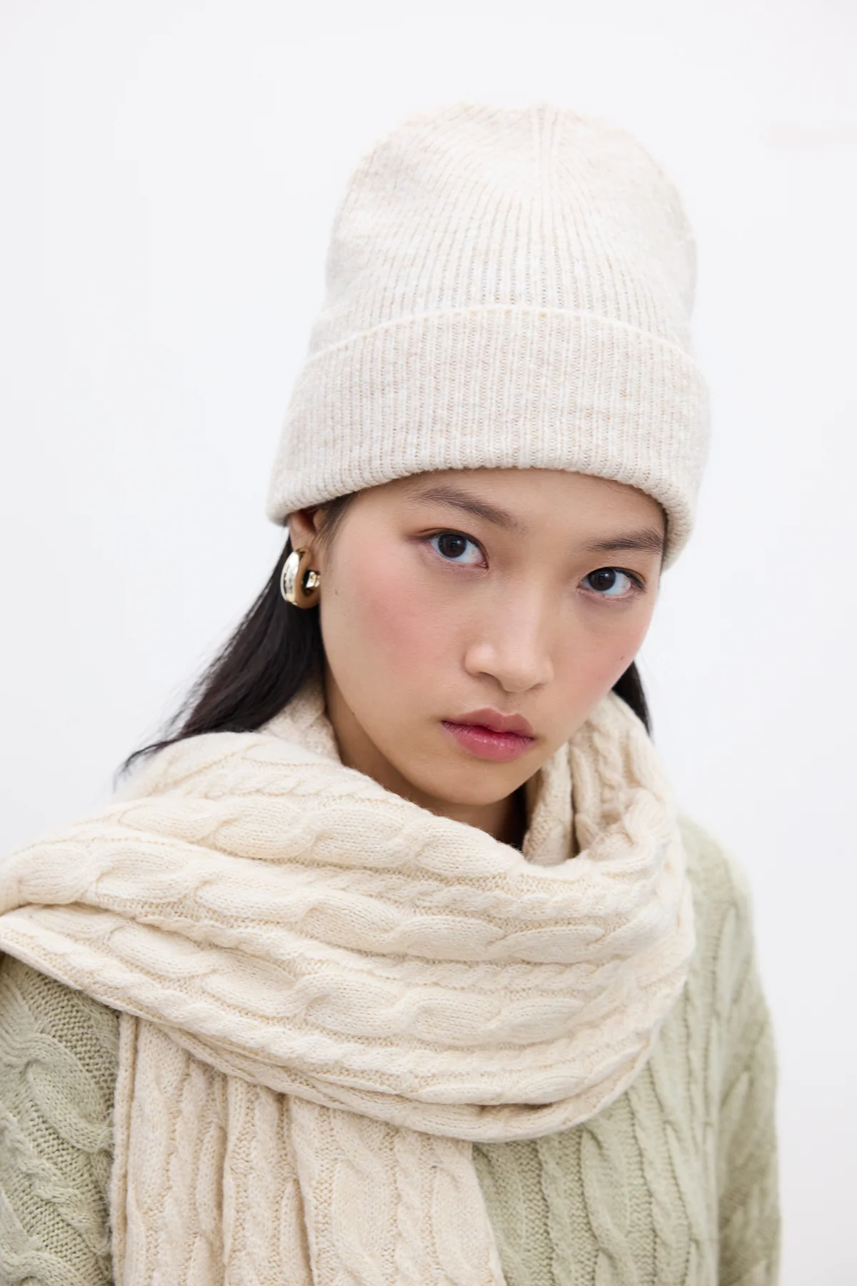 Cable-Knit Scarf Beige - Image 4