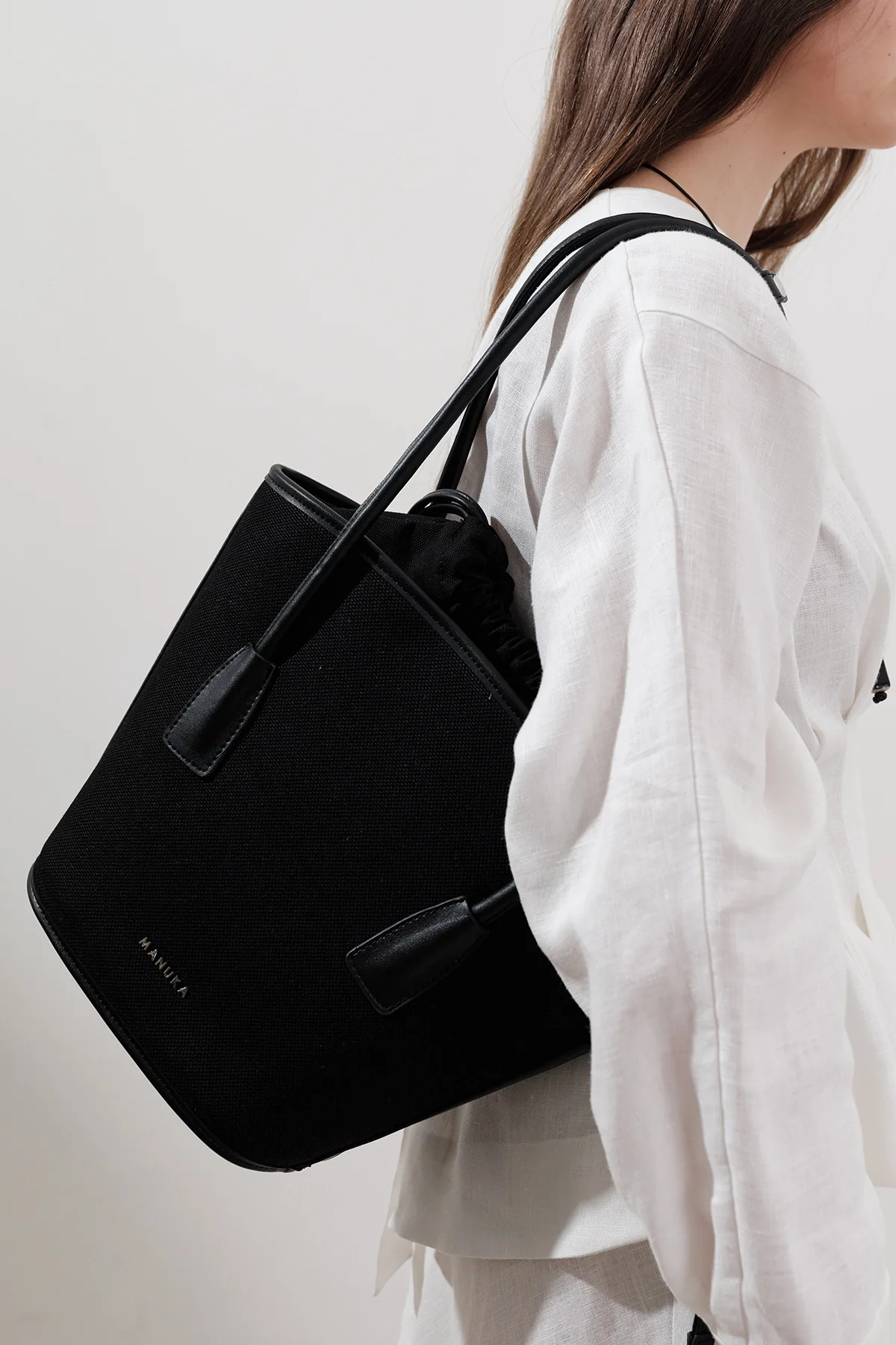 Canvas Bucket Bag Black - Image 4