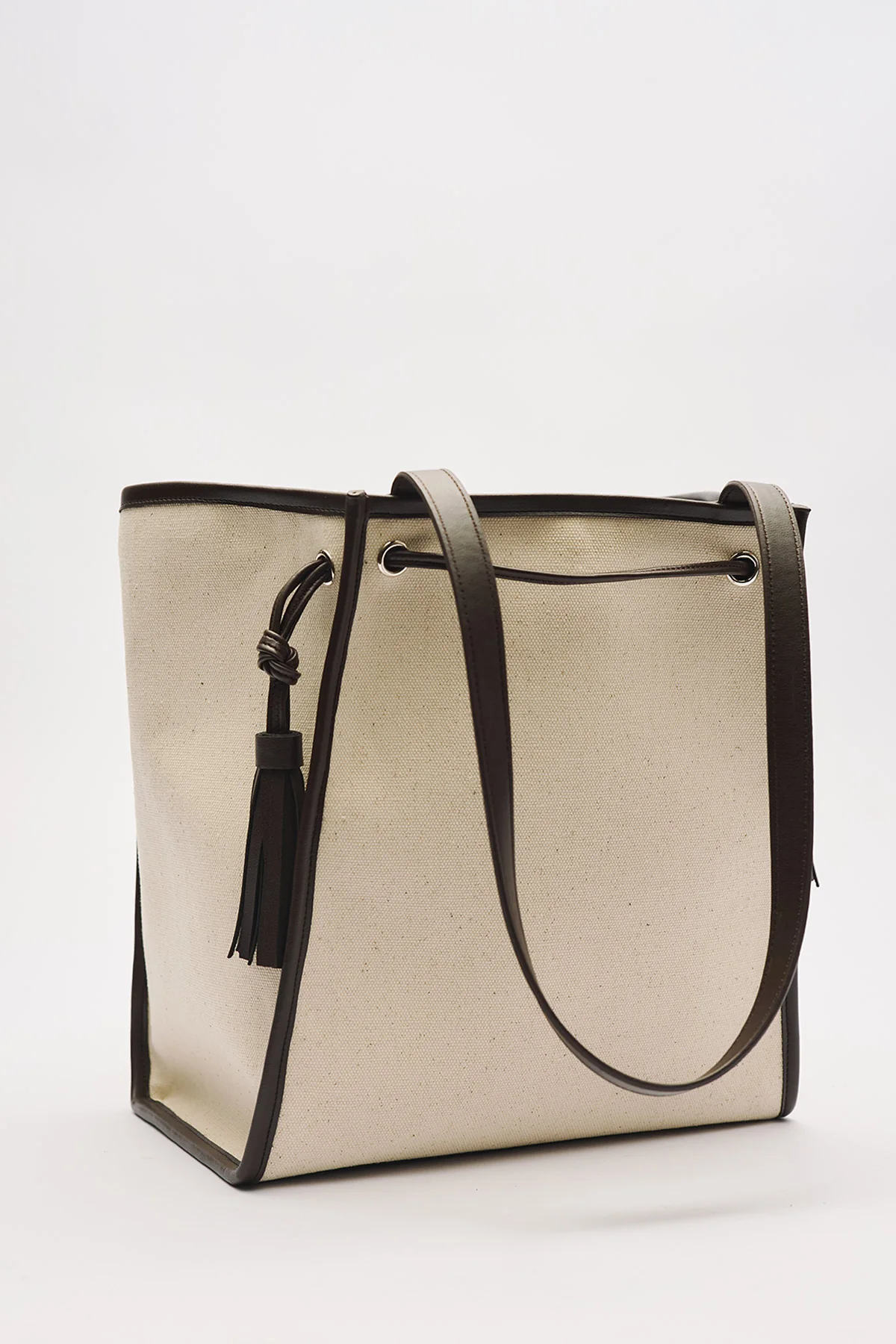 Canvas City Bag With Tassel Detail Brown - Image 10