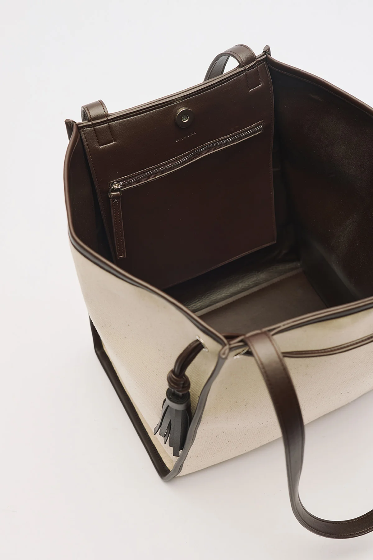 Canvas City Bag With Tassel Detail Brown - Image 11