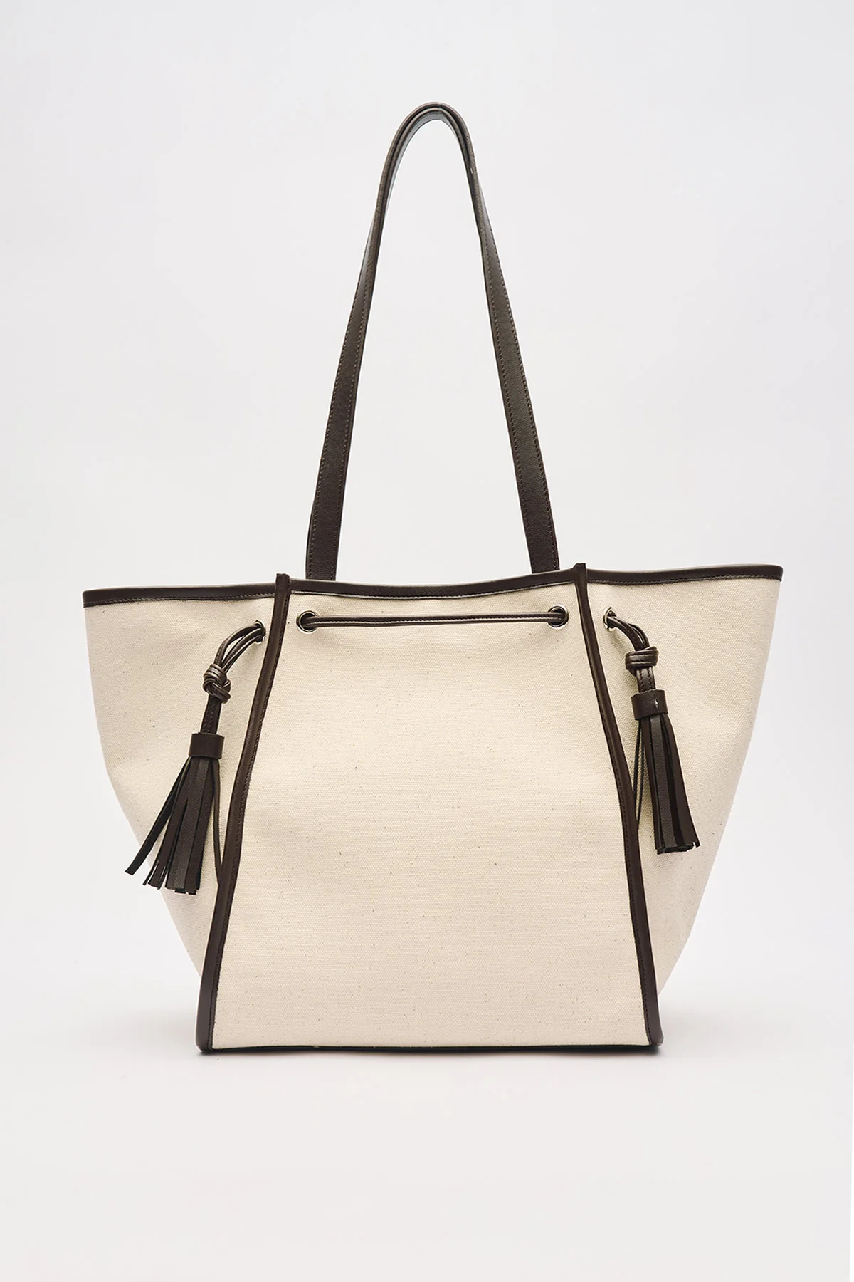 Canvas City Bag With Tassel Detail Brown - Image 5