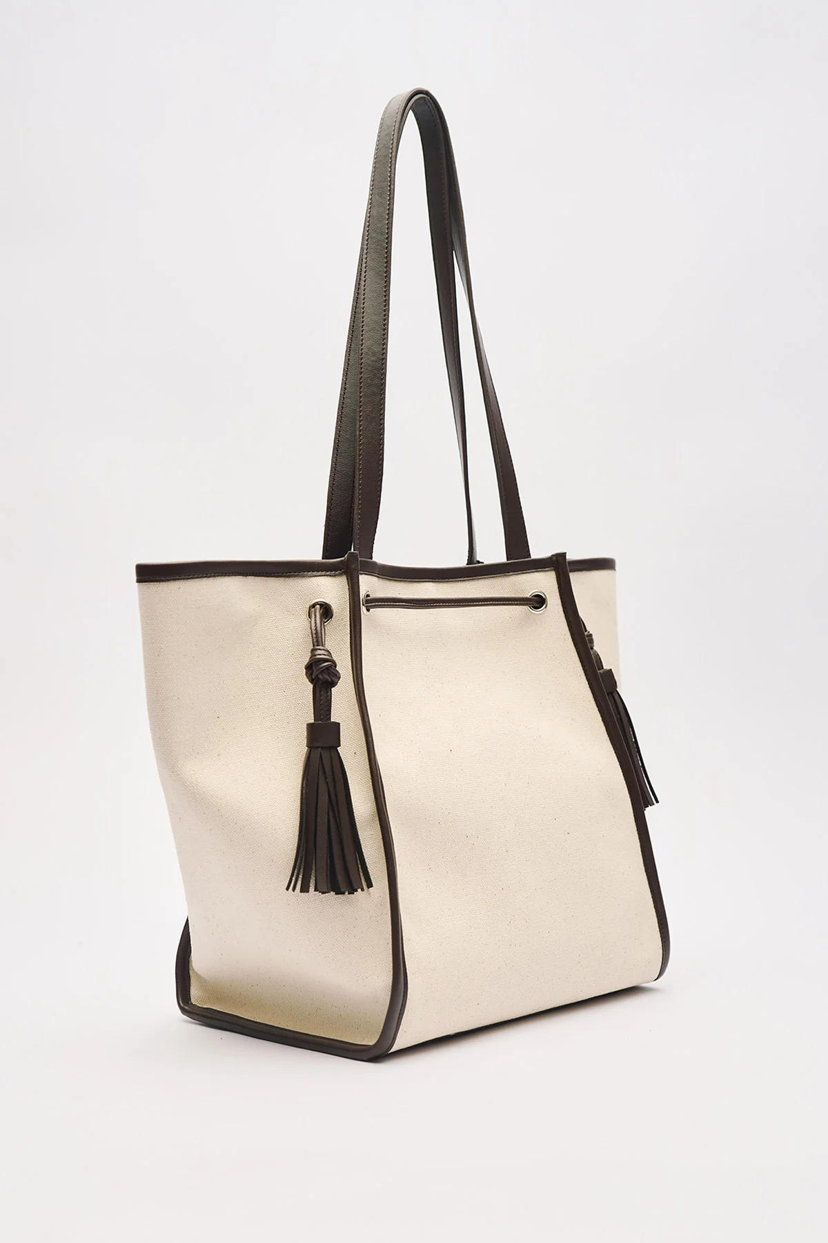 Canvas City Bag With Tassel Detail Brown - Image 6