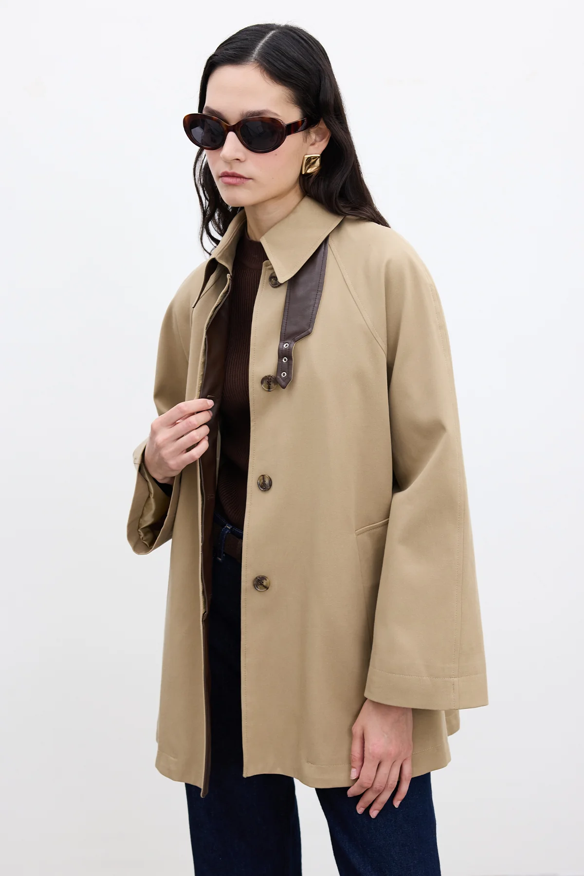 Cape-Detail Trench Coat Camel - Image 6