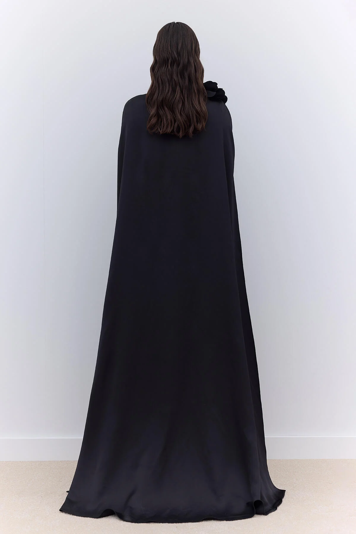 Cape Flower Detail Evening Dress Black - Image 8