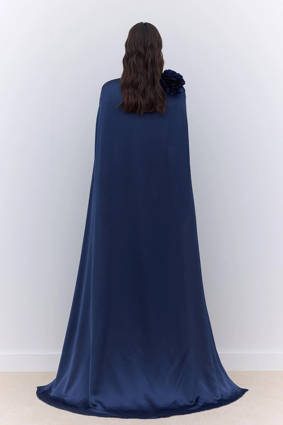 Cape Flower Detail Evening Dress Night Blue - Image 5
