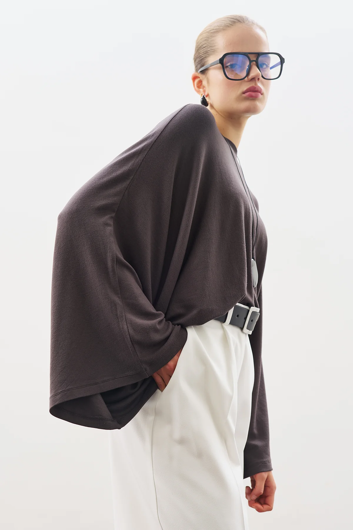 Cape-Style Blouse Anthracite