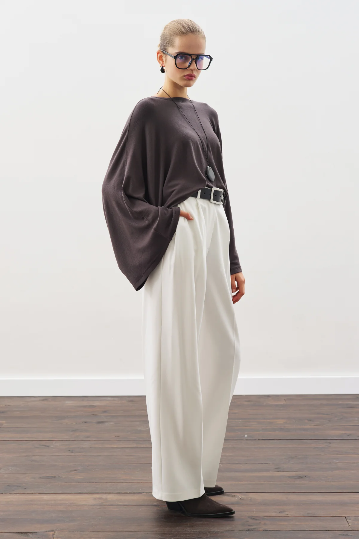 Cape-Style Blouse Anthracite - Image 3