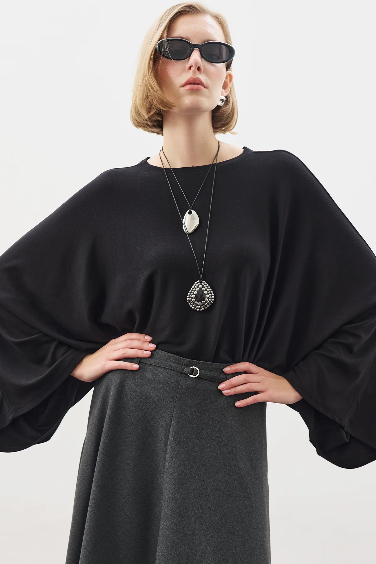Cape-Style Blouse Black - Image 6