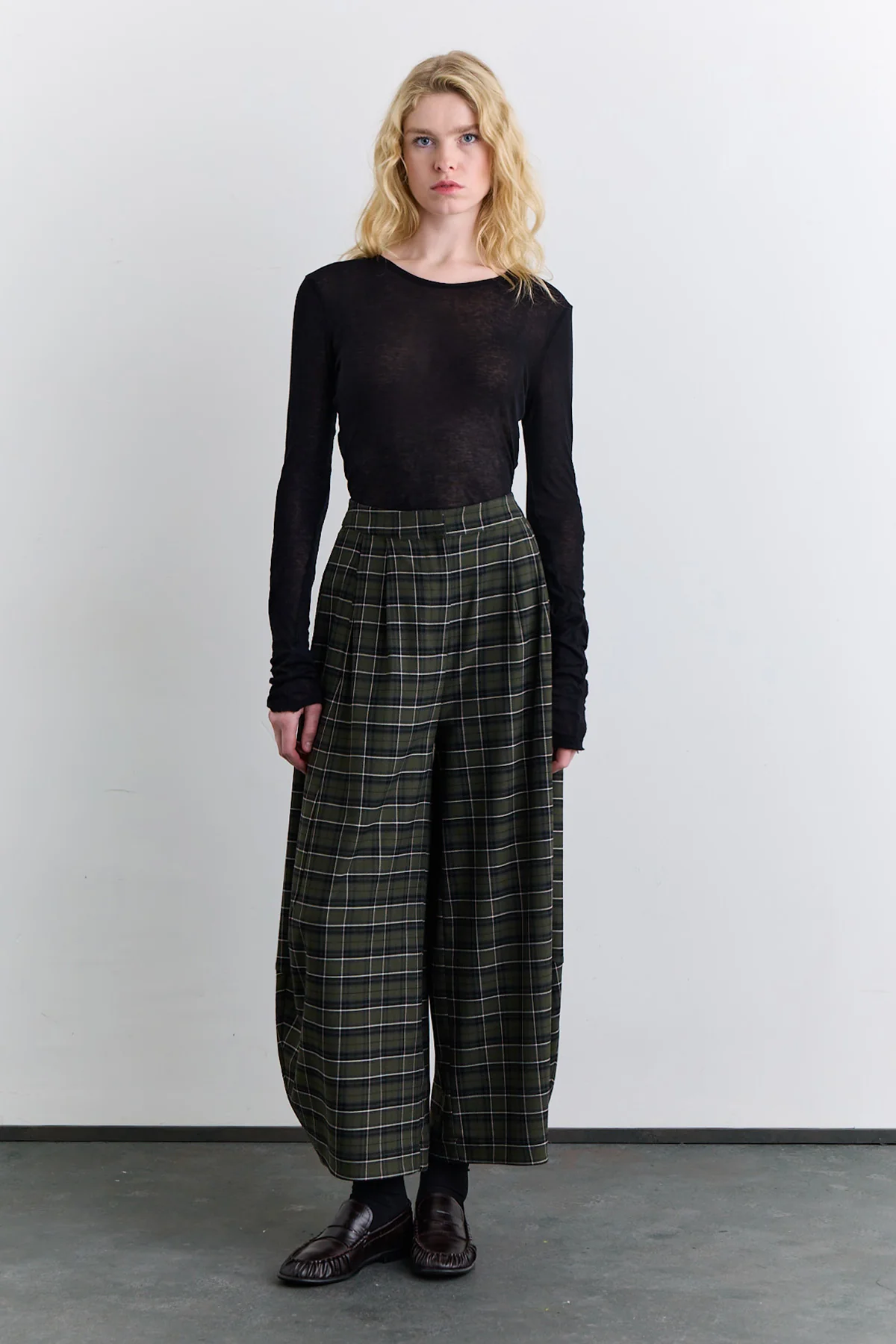 Checked Balloon Leg Trousers Green - Image 11