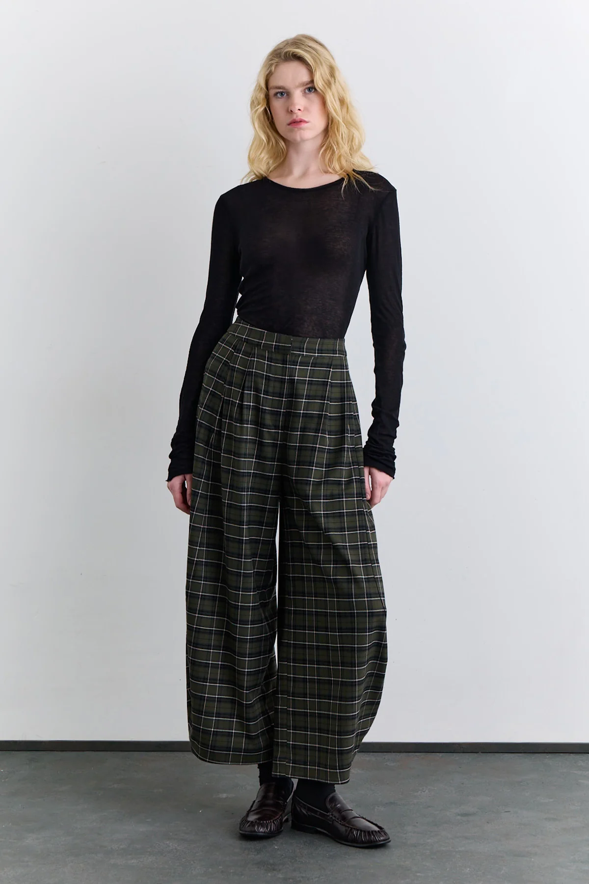 Checked Balloon Leg Trousers Green - Image 7