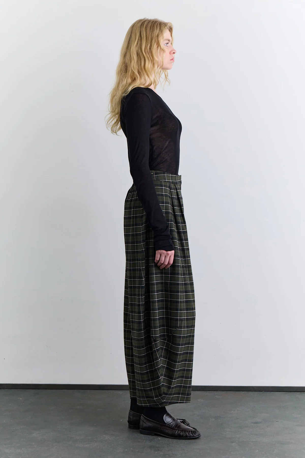 Checked Balloon Leg Trousers Green - Image 8